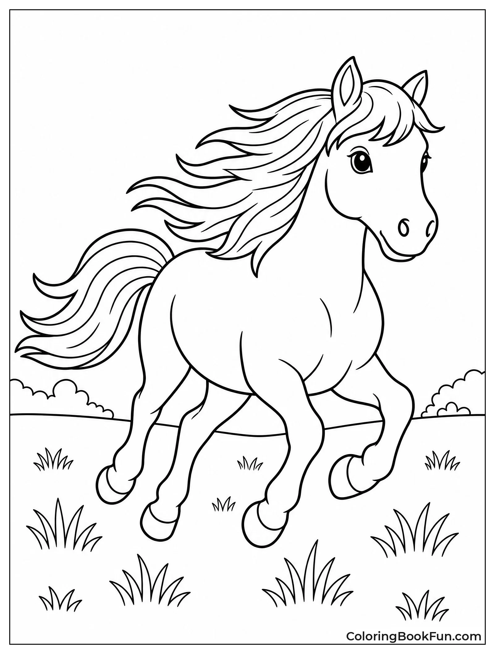 Pony Running Through Windy Field