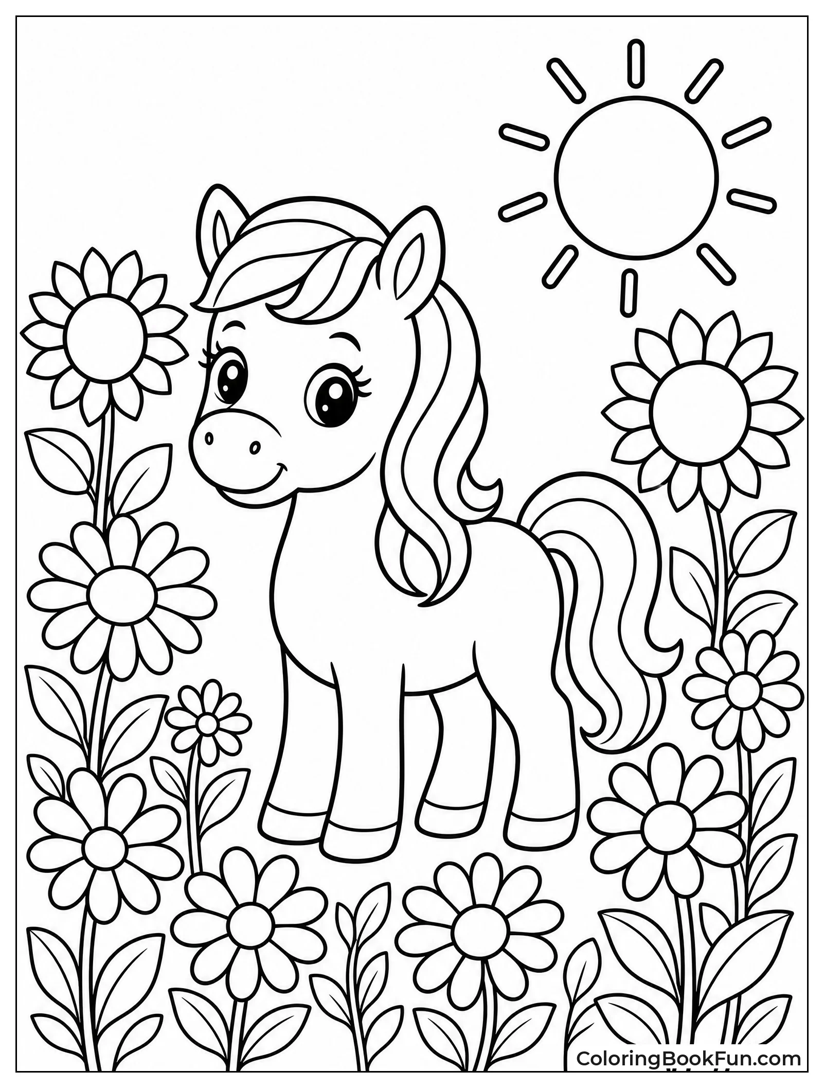 Pony Standing in Flower Meadow