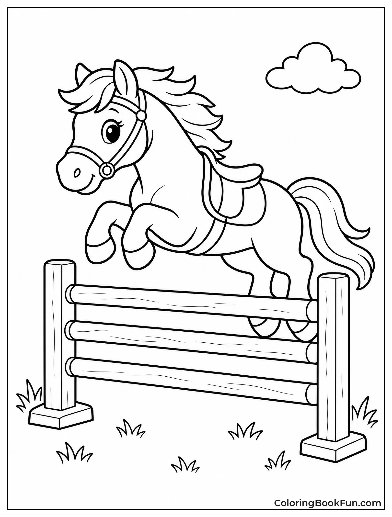 Pony Jumping Over Wooden Fence