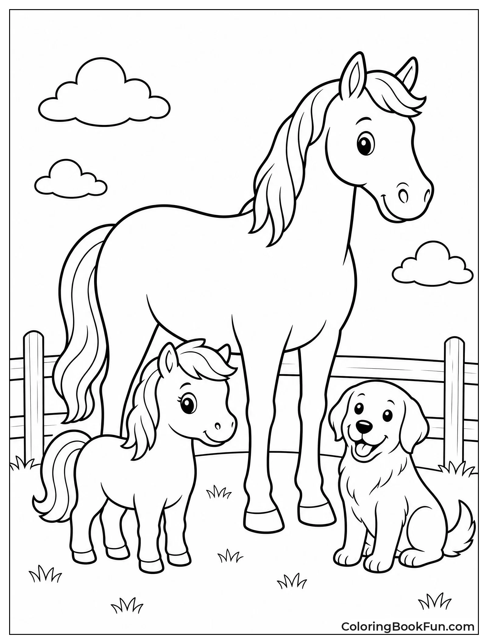Pony Next to Horse and Dog