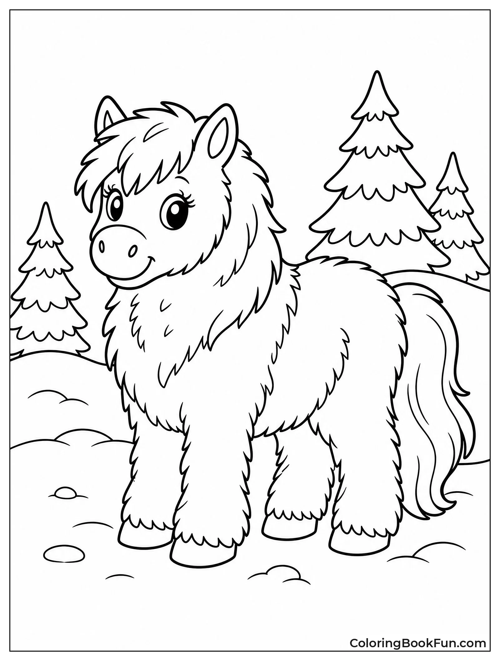 Pony with Thick Winter Coat in Snow