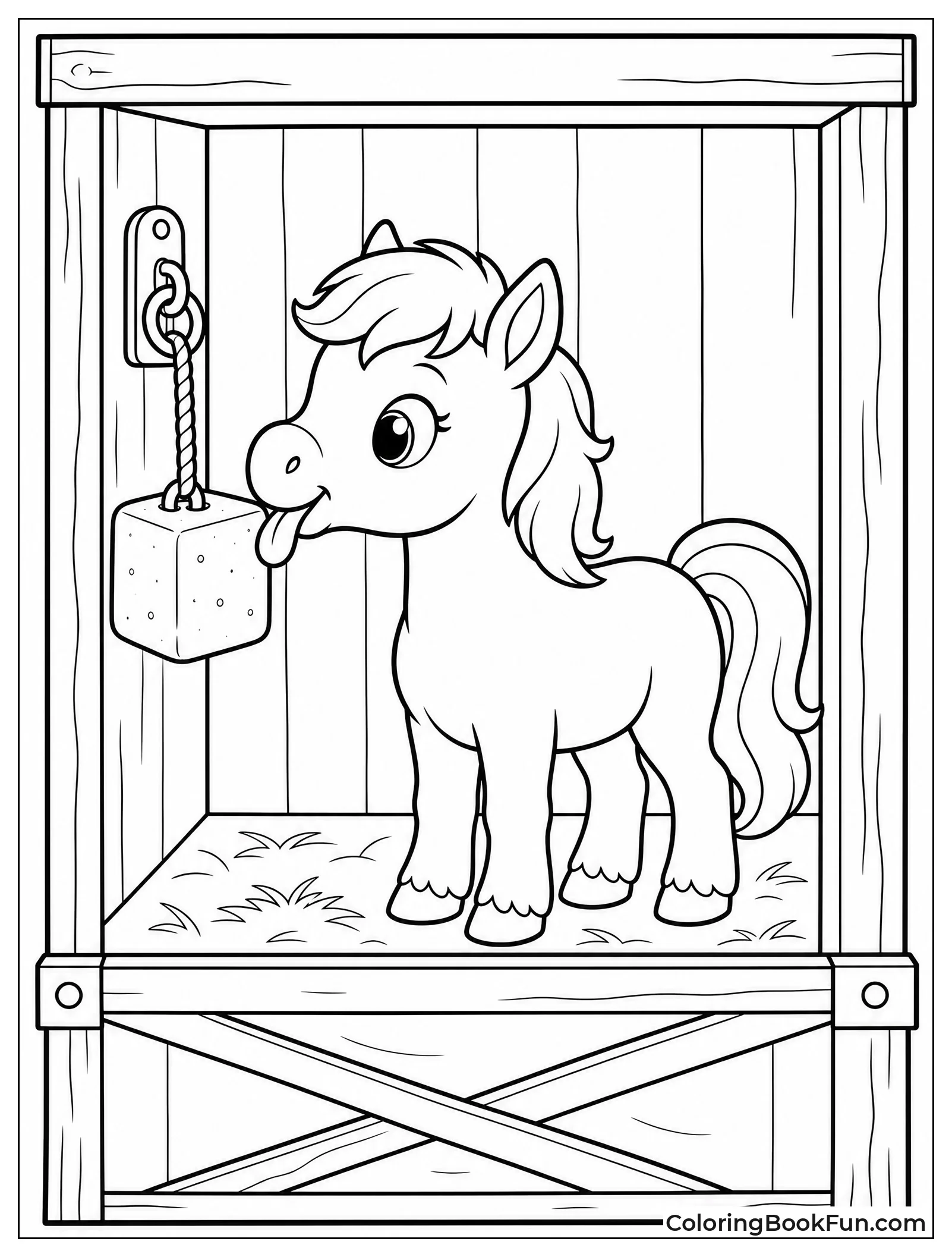 Pony Licking Salt Block in Stall
