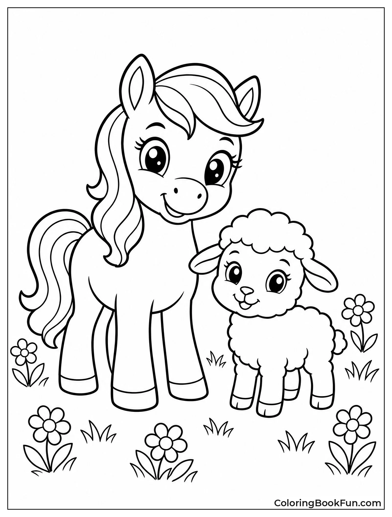 Pony Standing with Lamb Friend
