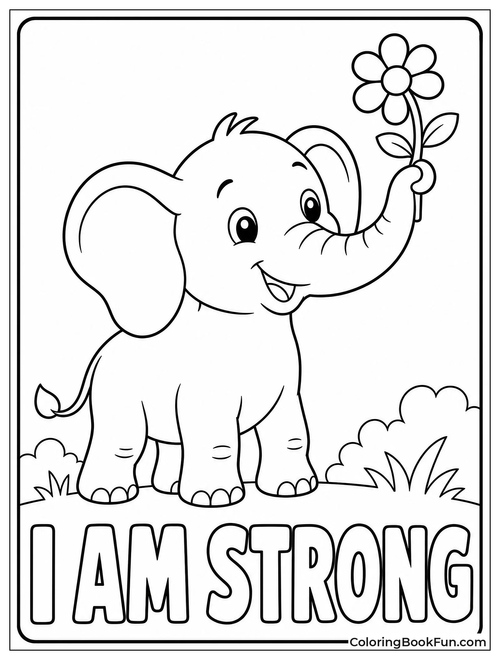 Baby Elephant Lifting a Flower