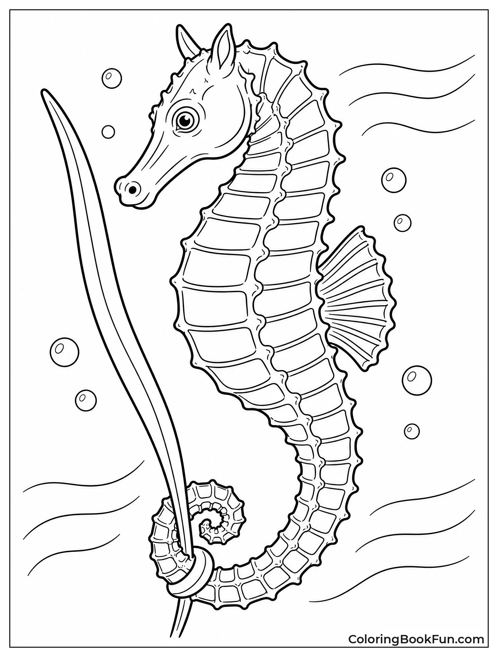Realistic Seahorse Gripping Seagrass