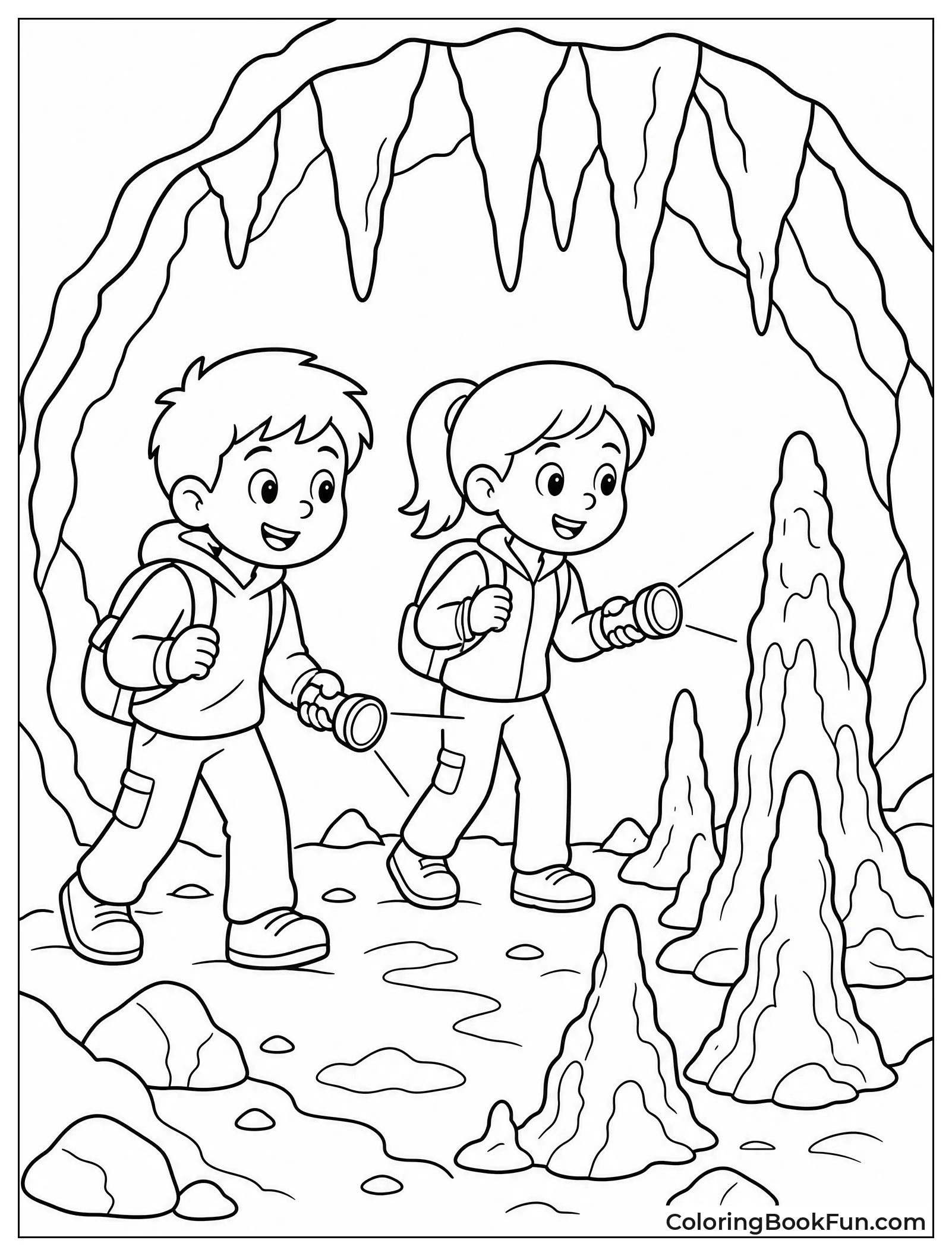 Kids Exploring Rocky Cave