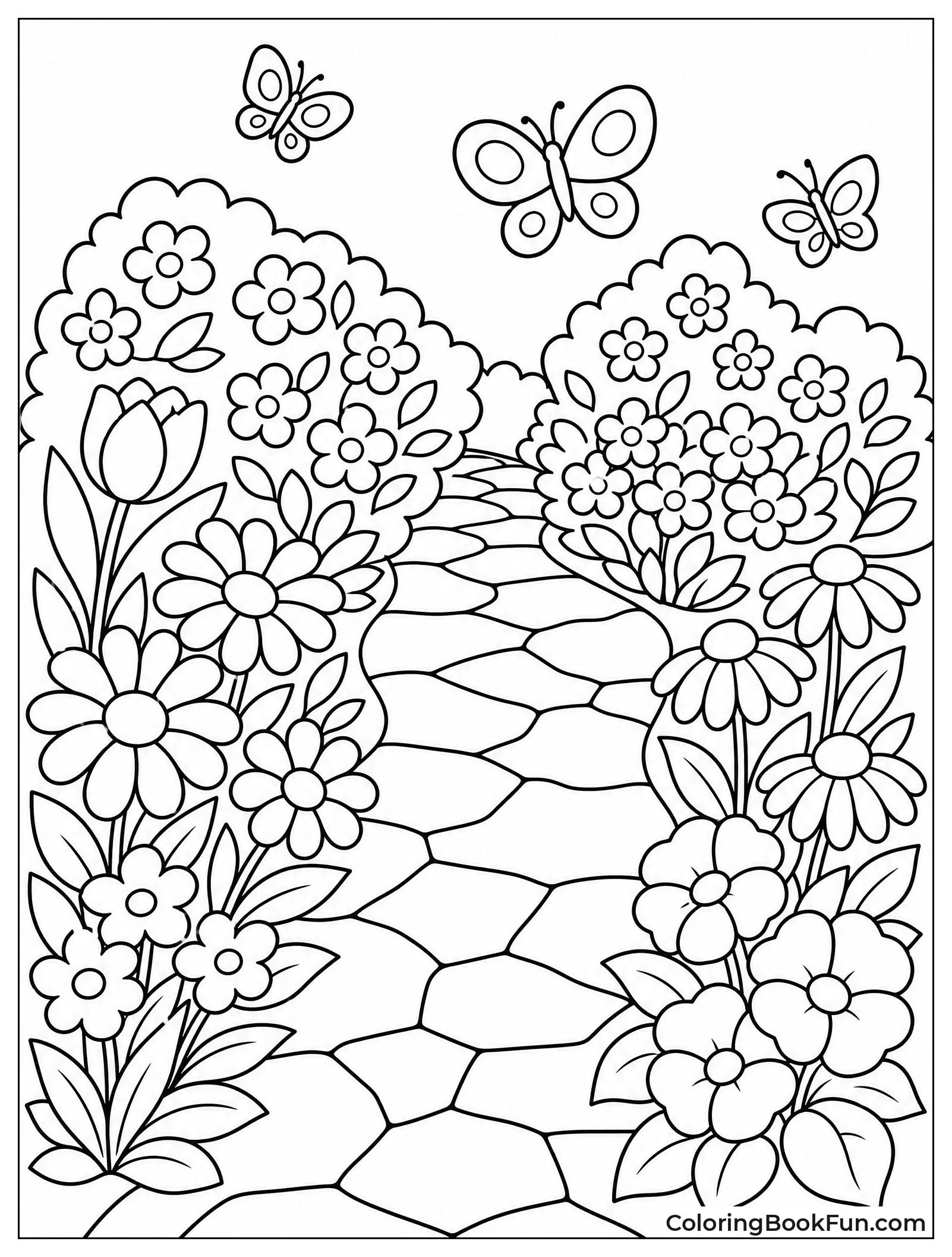Stone Path through Flower Garden