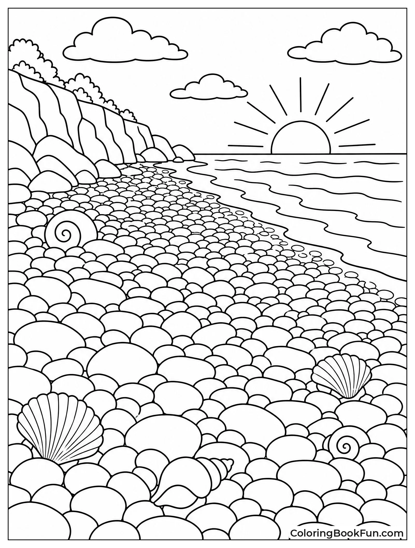 Pebbles on Beach at Sunset