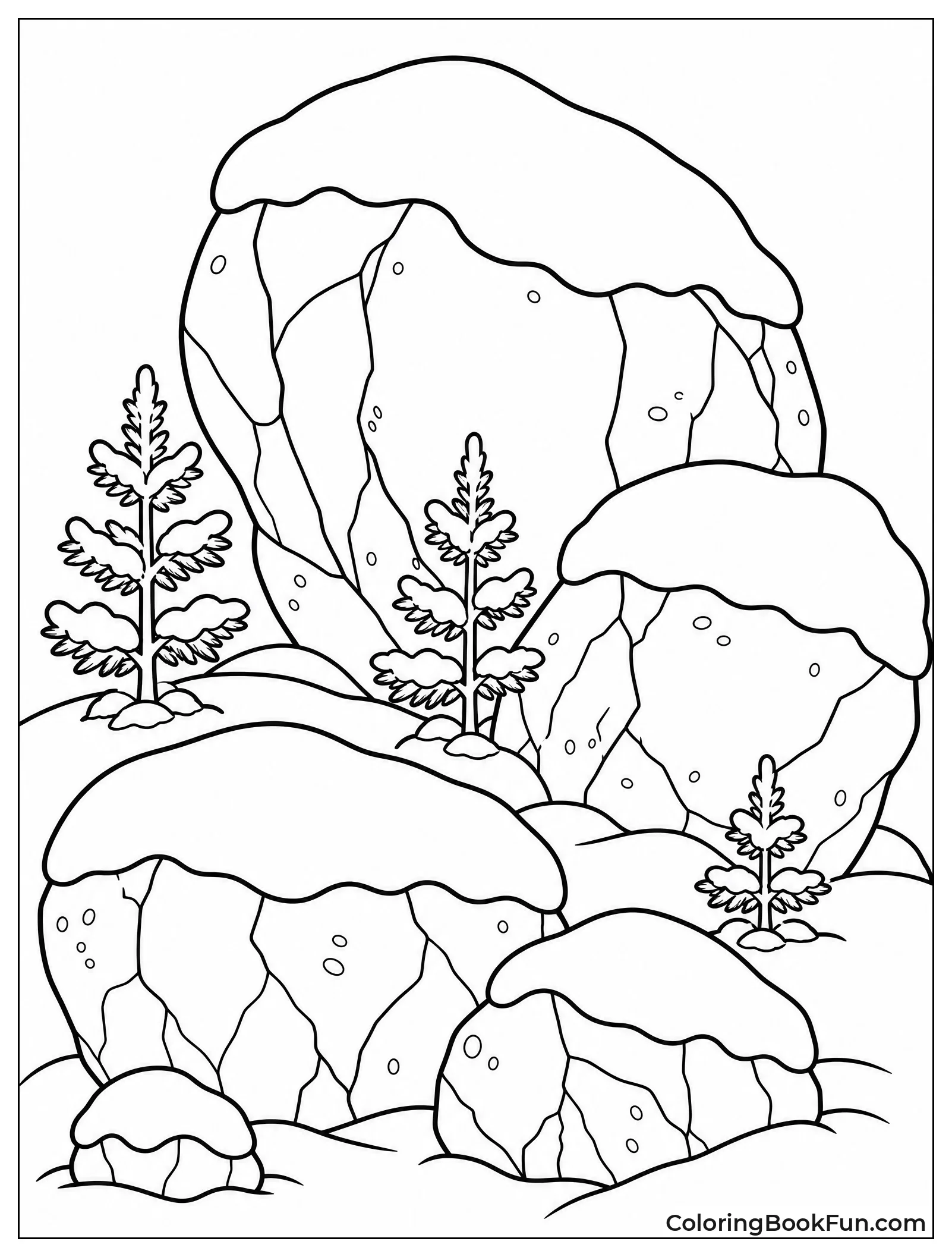 Snowy Boulders with Small Trees