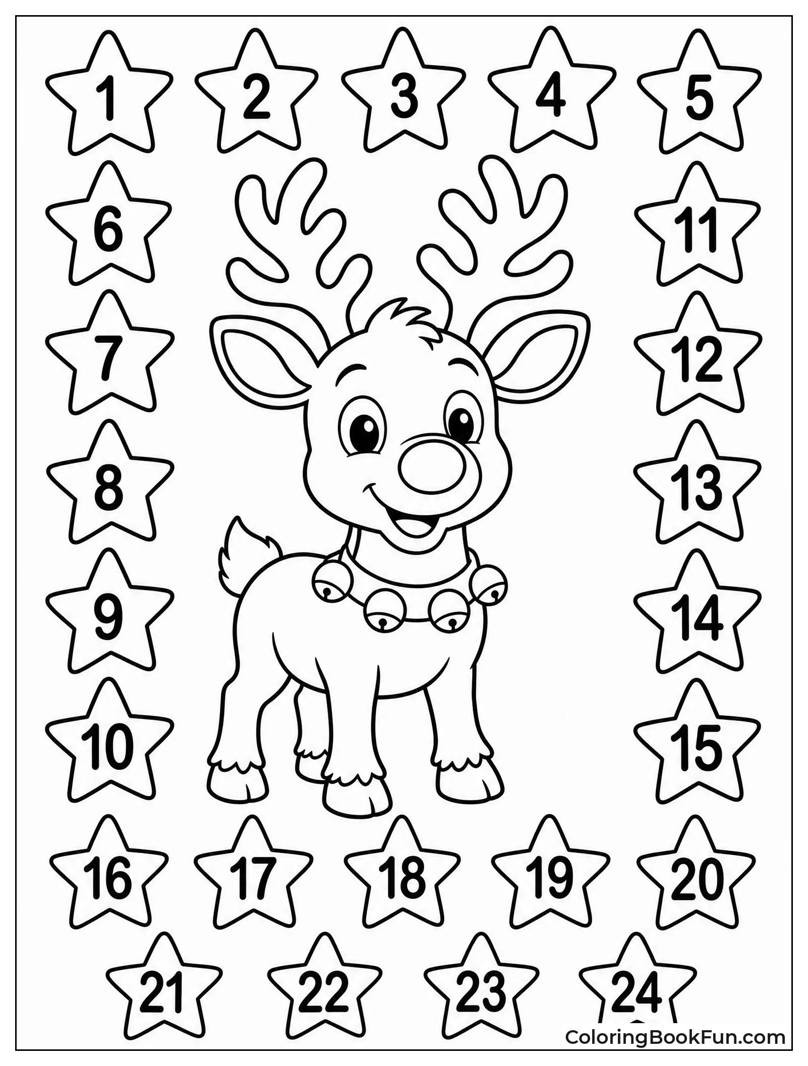 Rudolph Counting Down with Numbered Stars