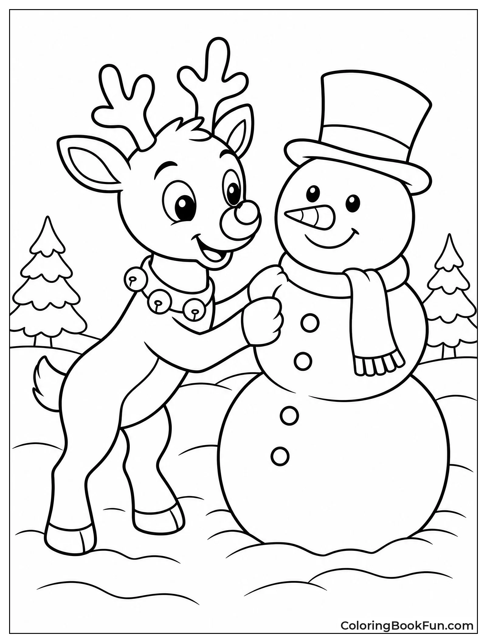 Rudolph Building Snowman with Carrot Nose