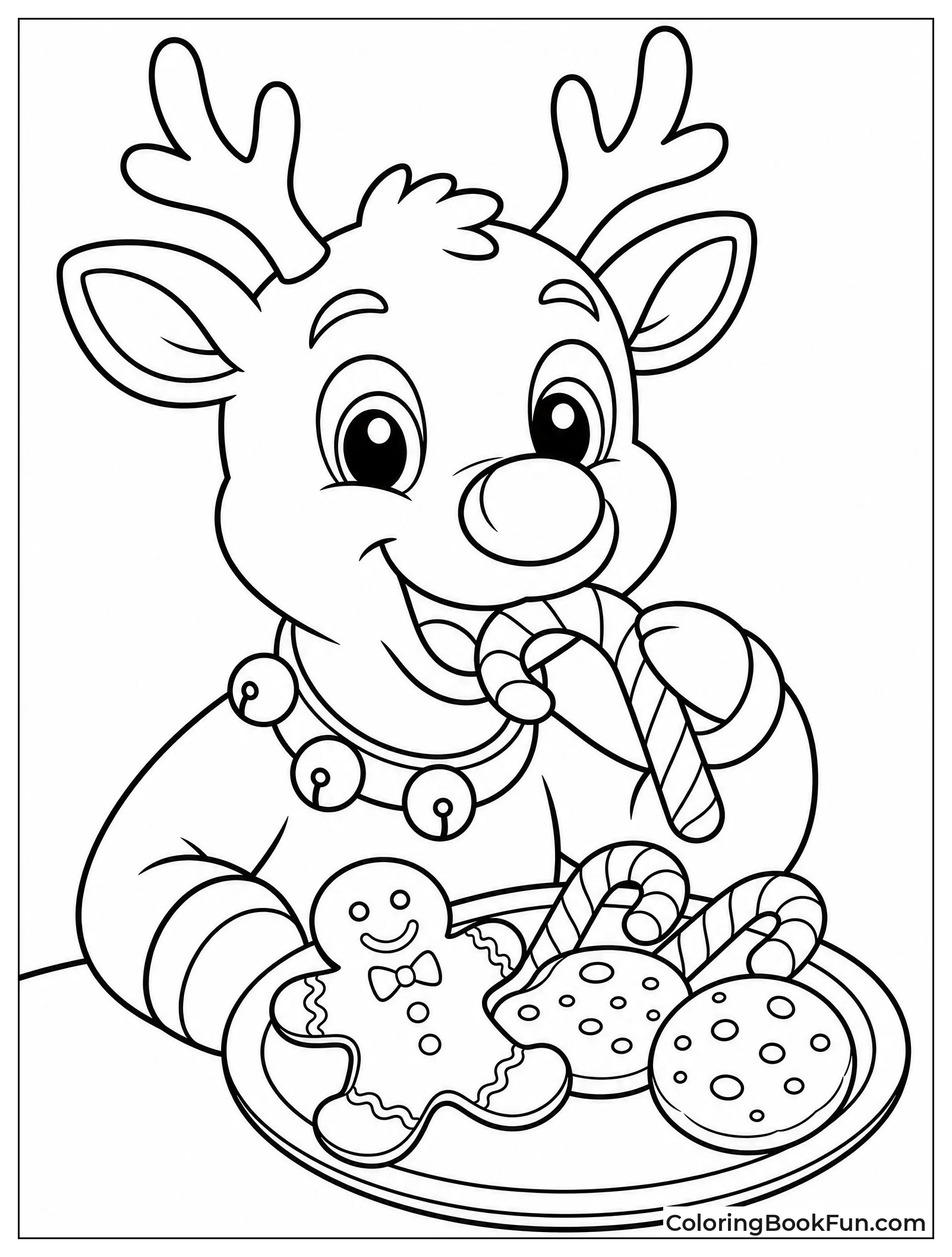 Rudolph Munching on Candy Canes and Cookies