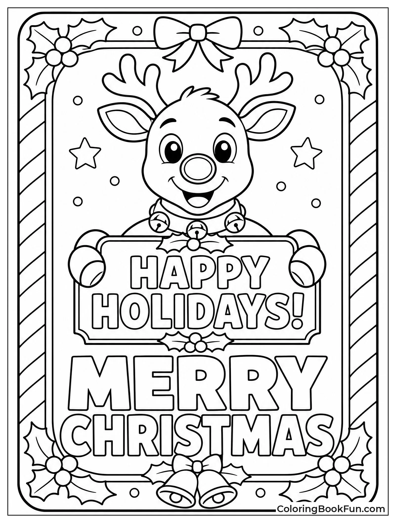 Rudolph Holding Sign in Card Border