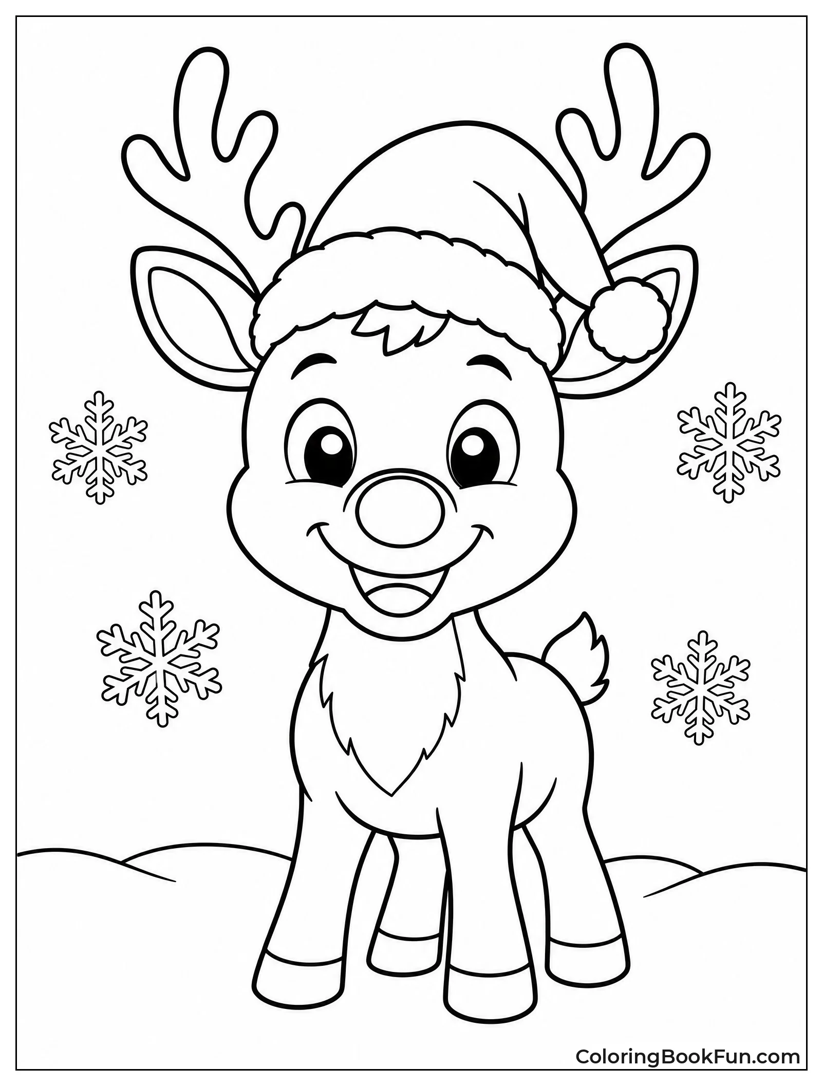 Cute Rudolph Wearing Red Santa Hat