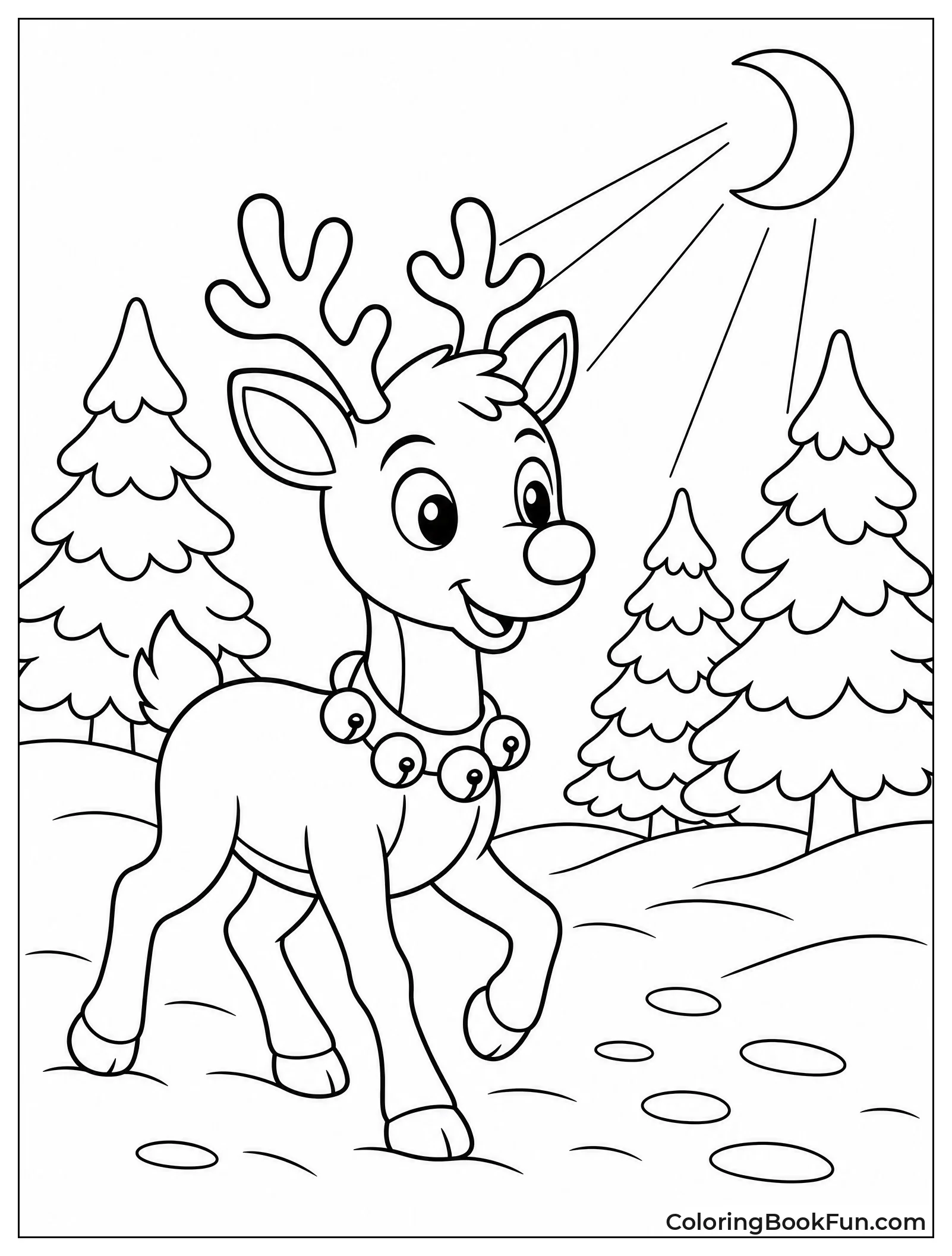 Rudolph Walking in Moonlit Winter Forest