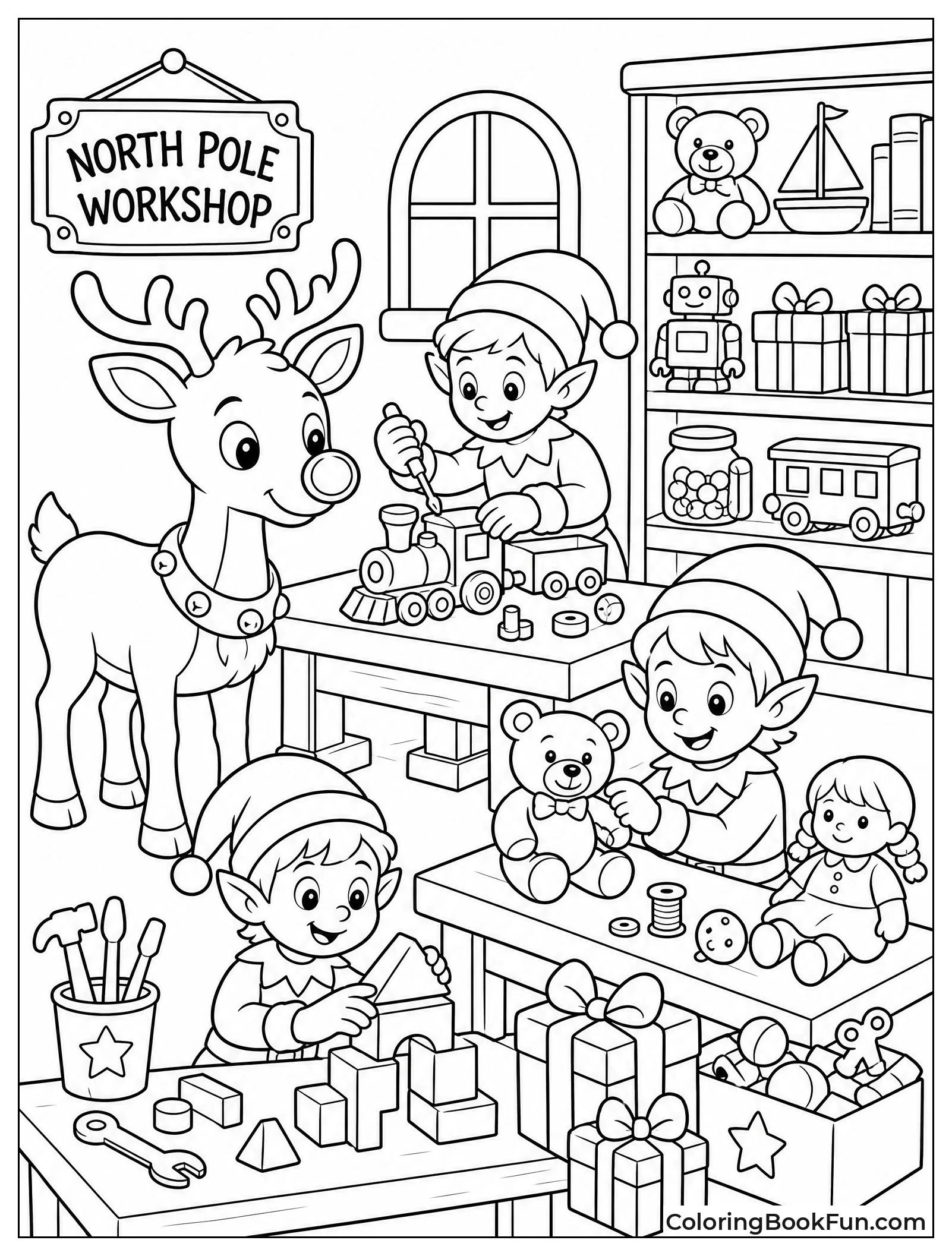 Rudolph Watching Elves Build Toys