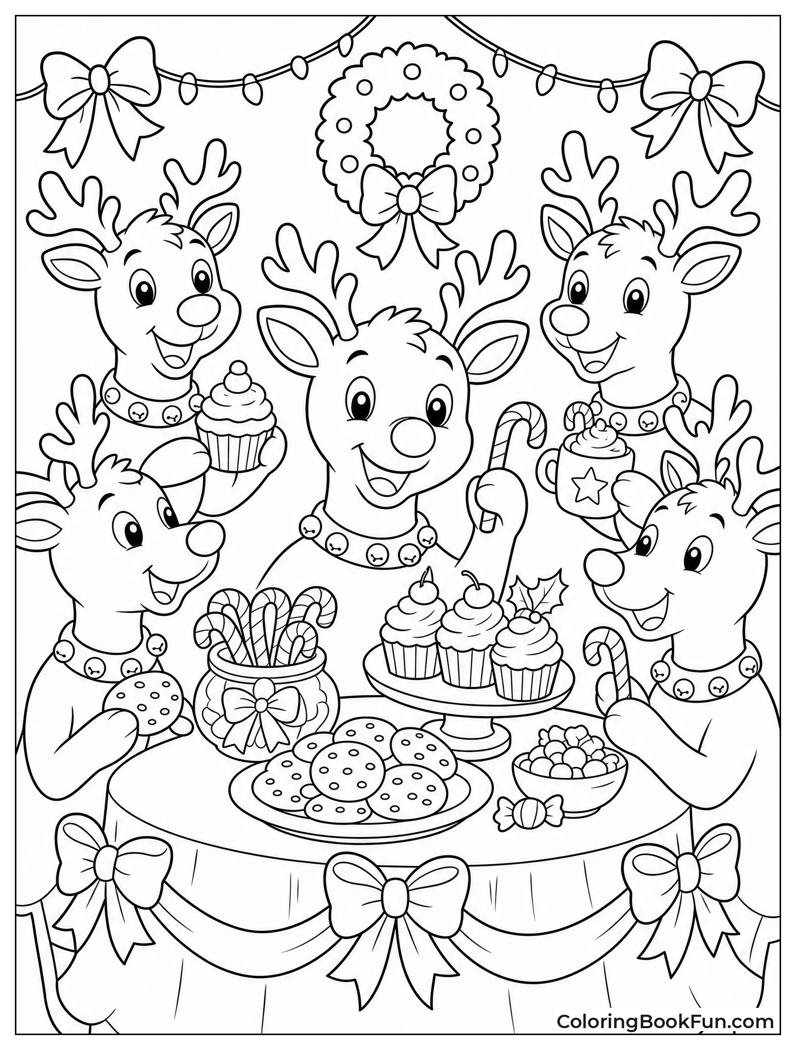 Reindeer Celebrating with Treats after Flight