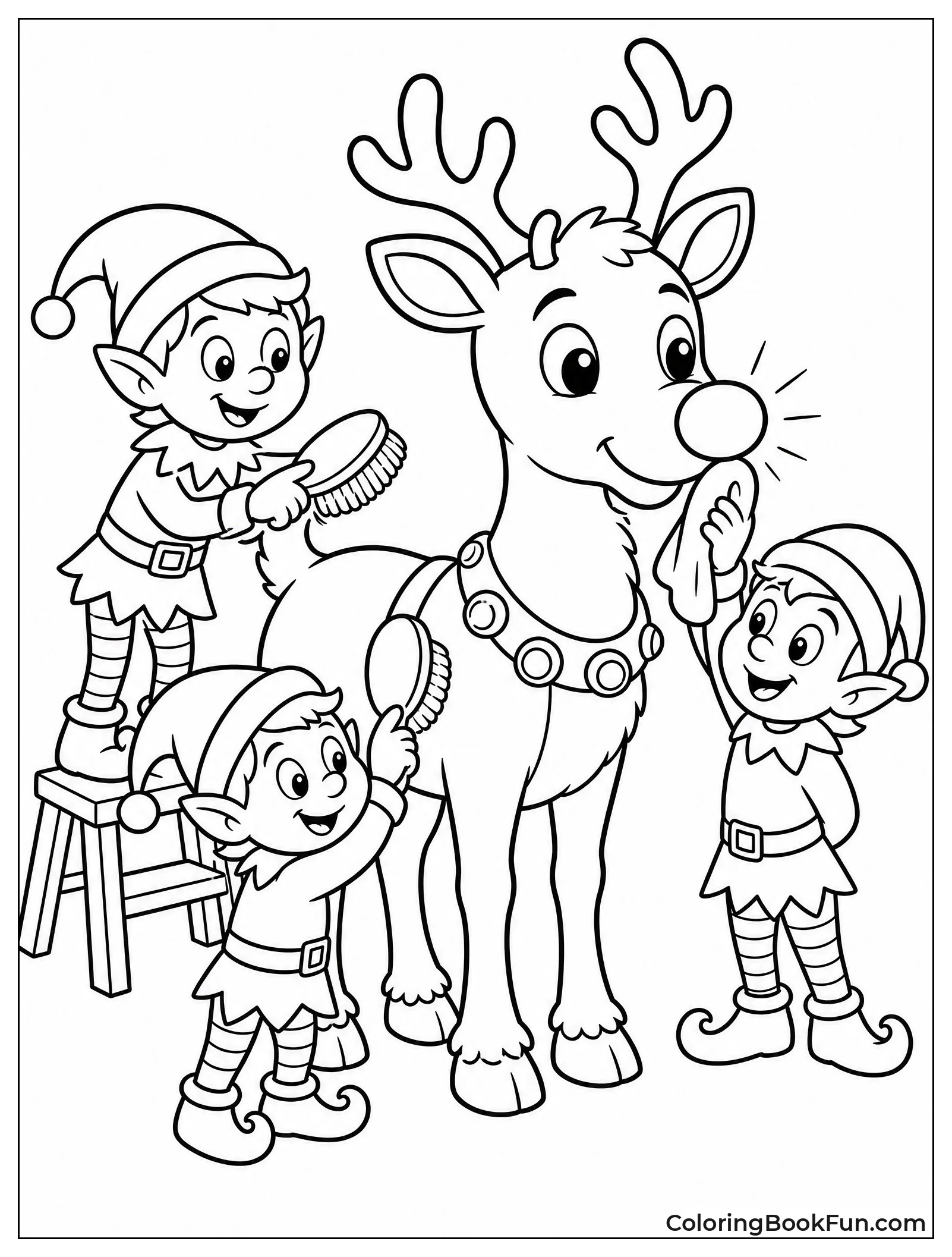 Elves Grooming Rudolph for Big Night