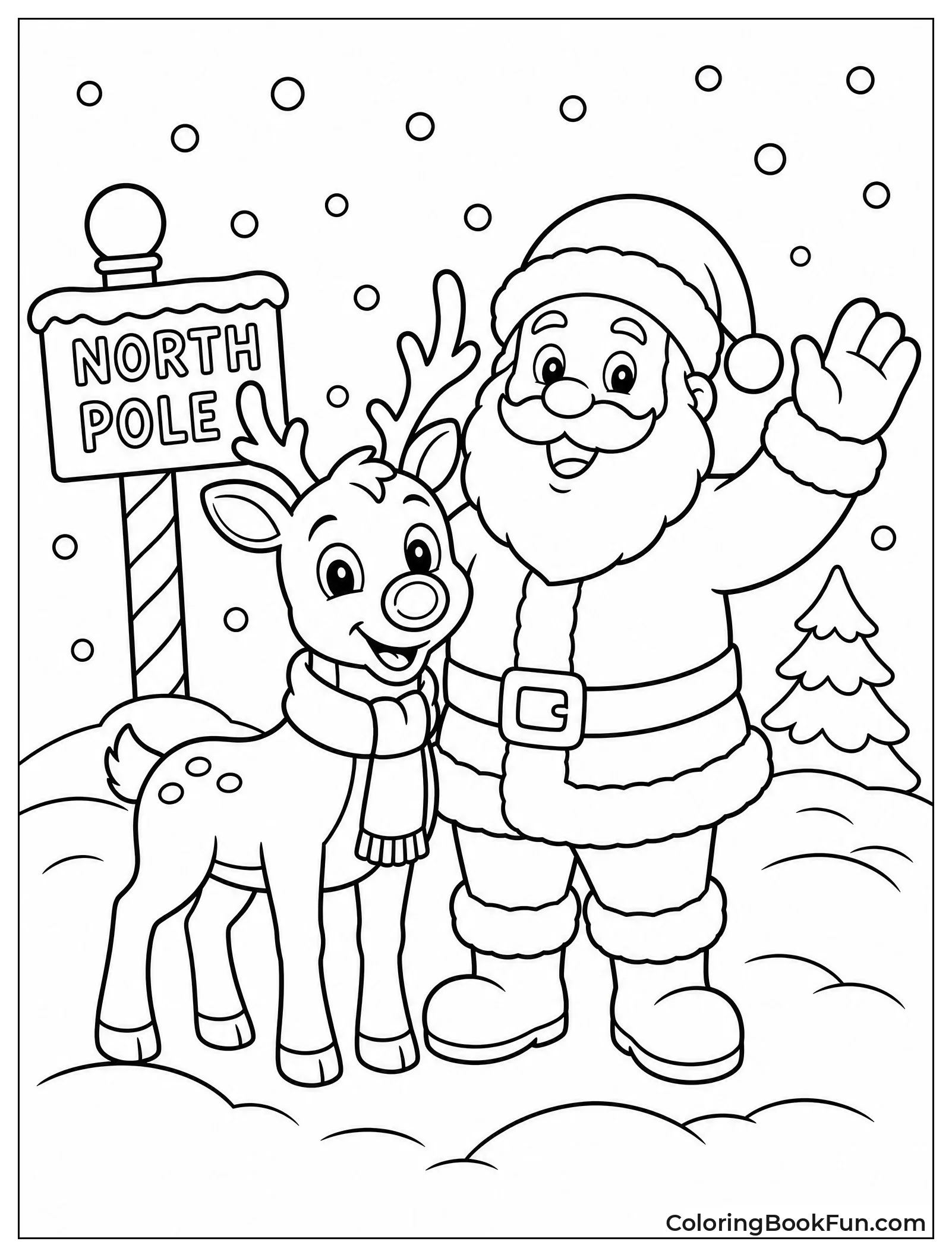 Rudolph Standing beside Santa at North Pole