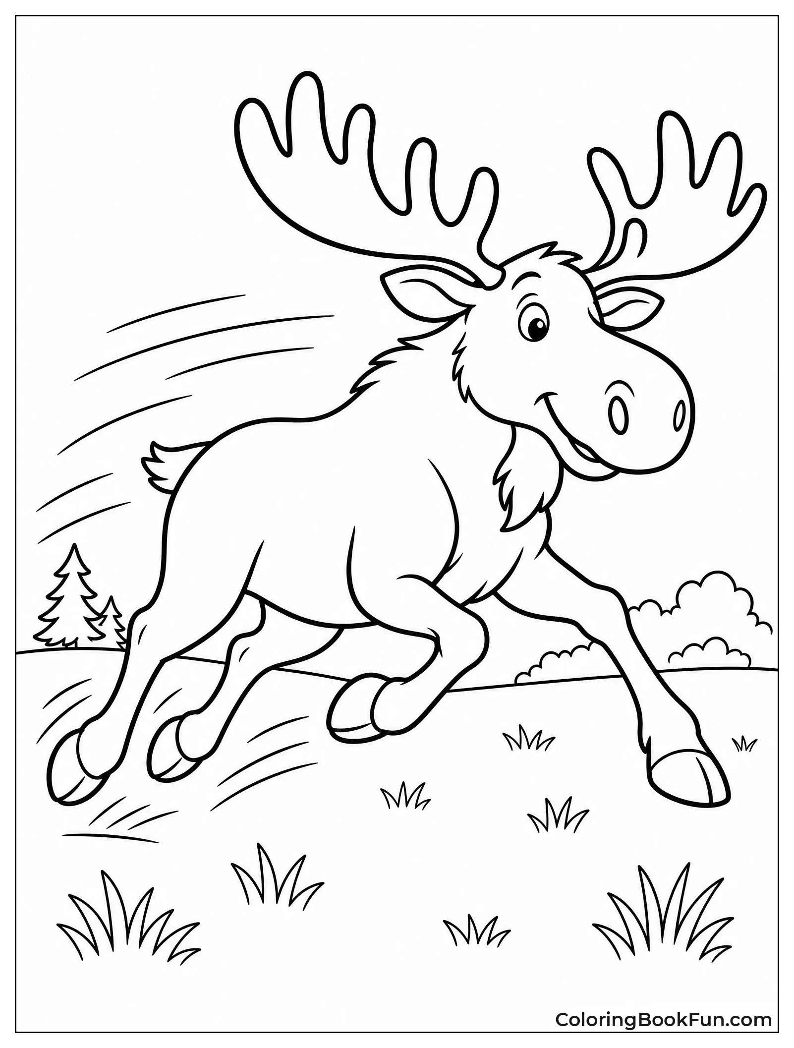 Moose Running Through Open Meadow