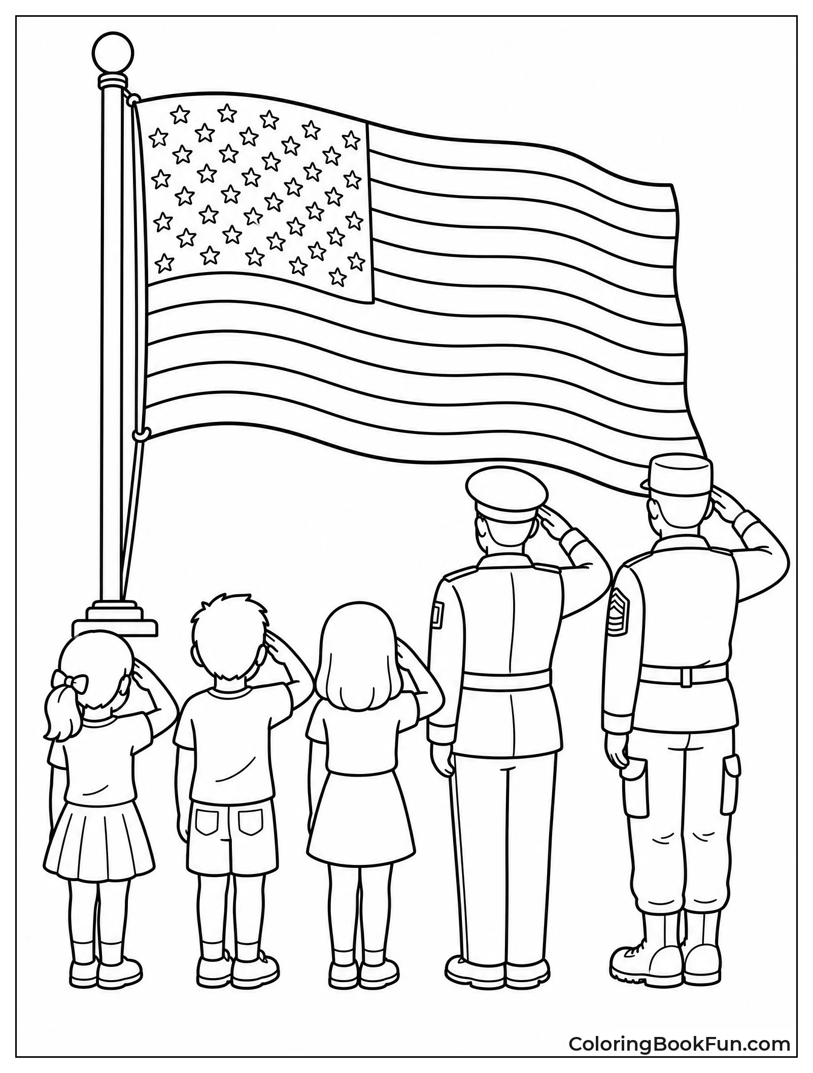Kids Saluting American Flag Together