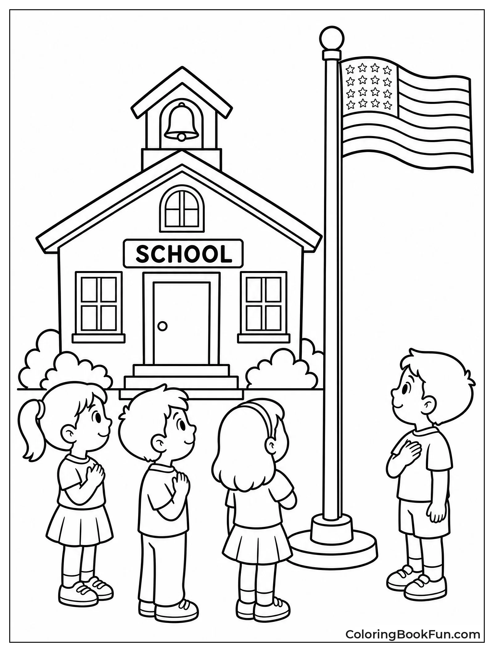Kids at Schoolhouse Flagpole