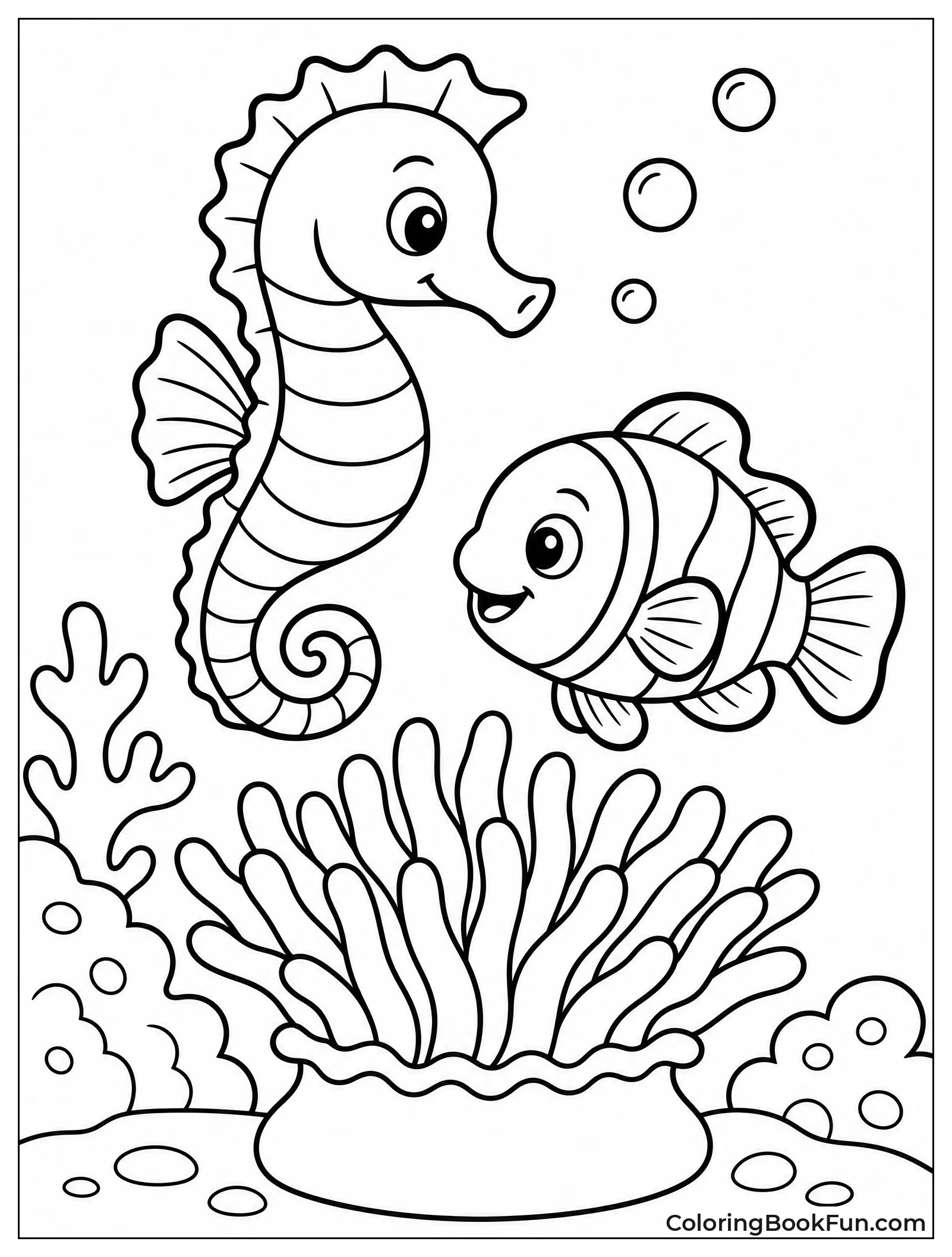 Seahorse Playing with Clownfish