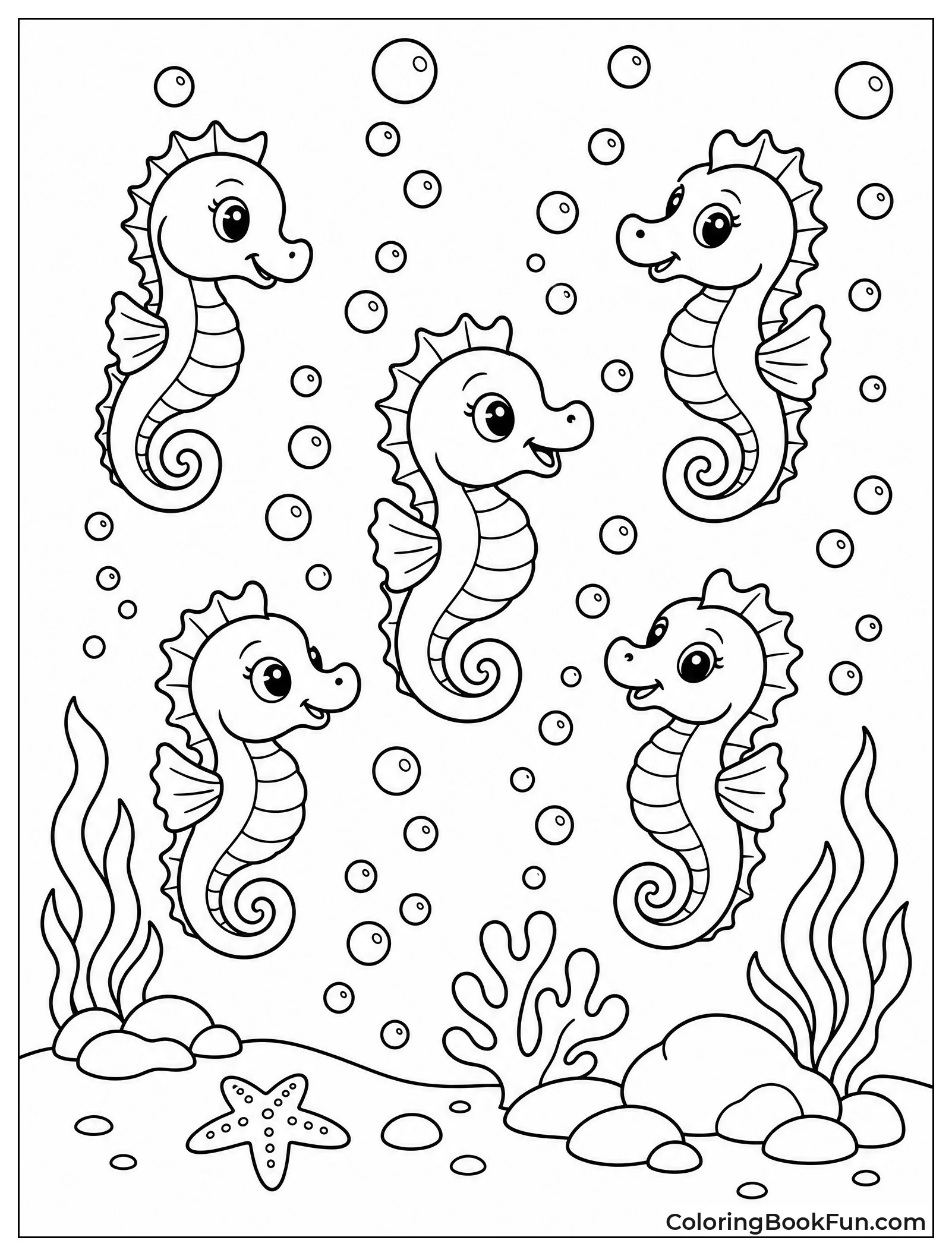 Young Seahorses Playing in Bubbles