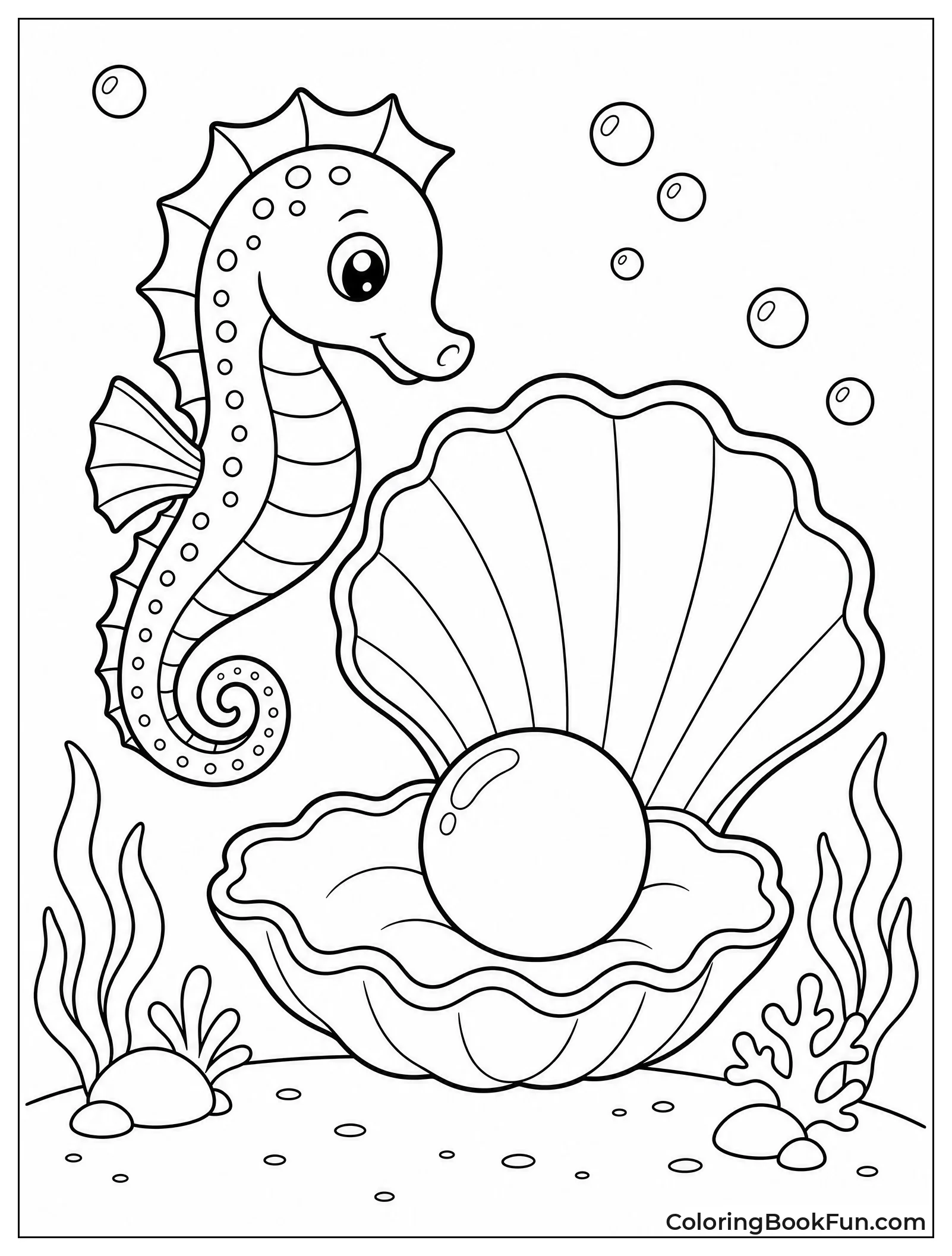 Seahorse Guarding a Luminous Pearl
