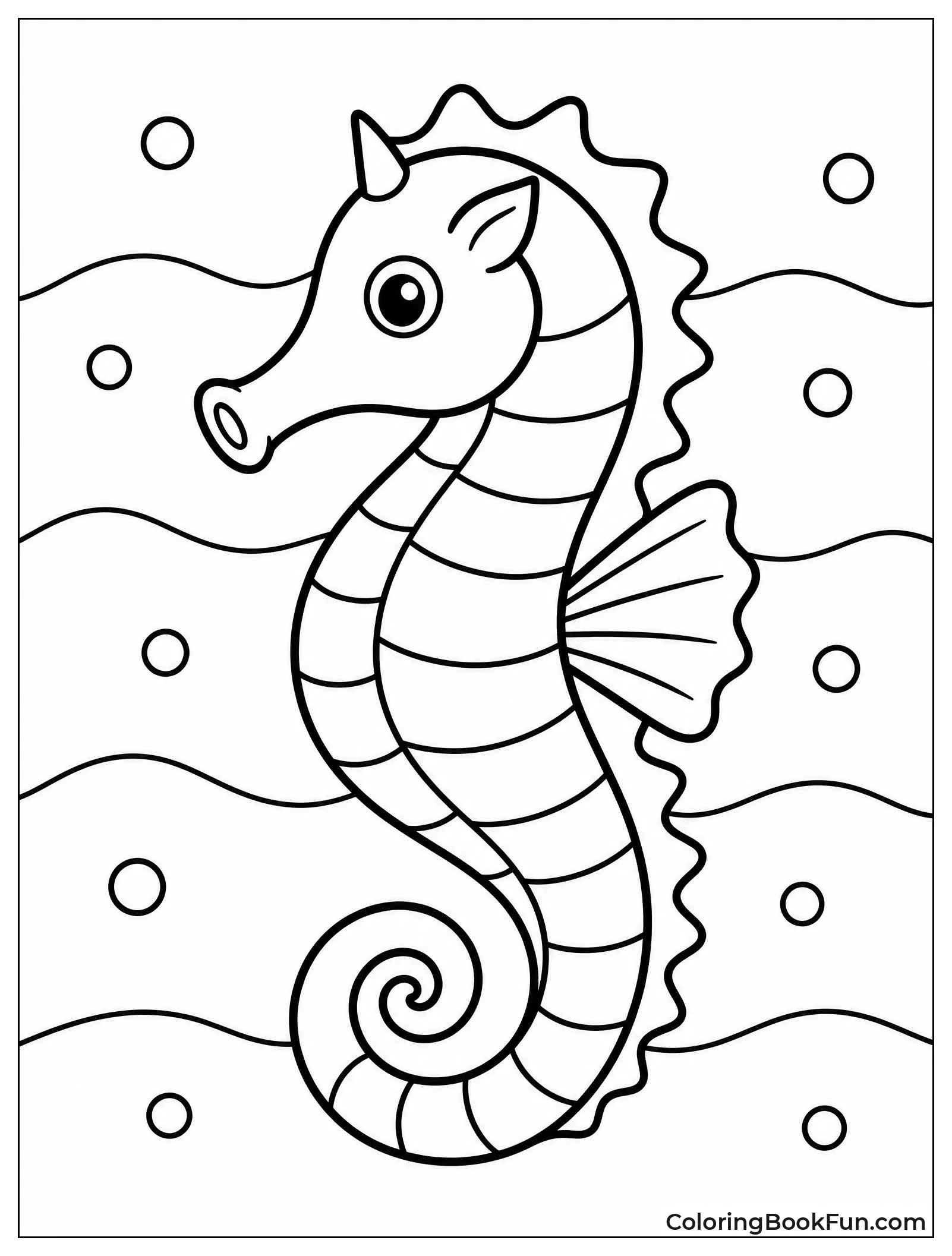 Bold Seahorse Silhouette in Waves