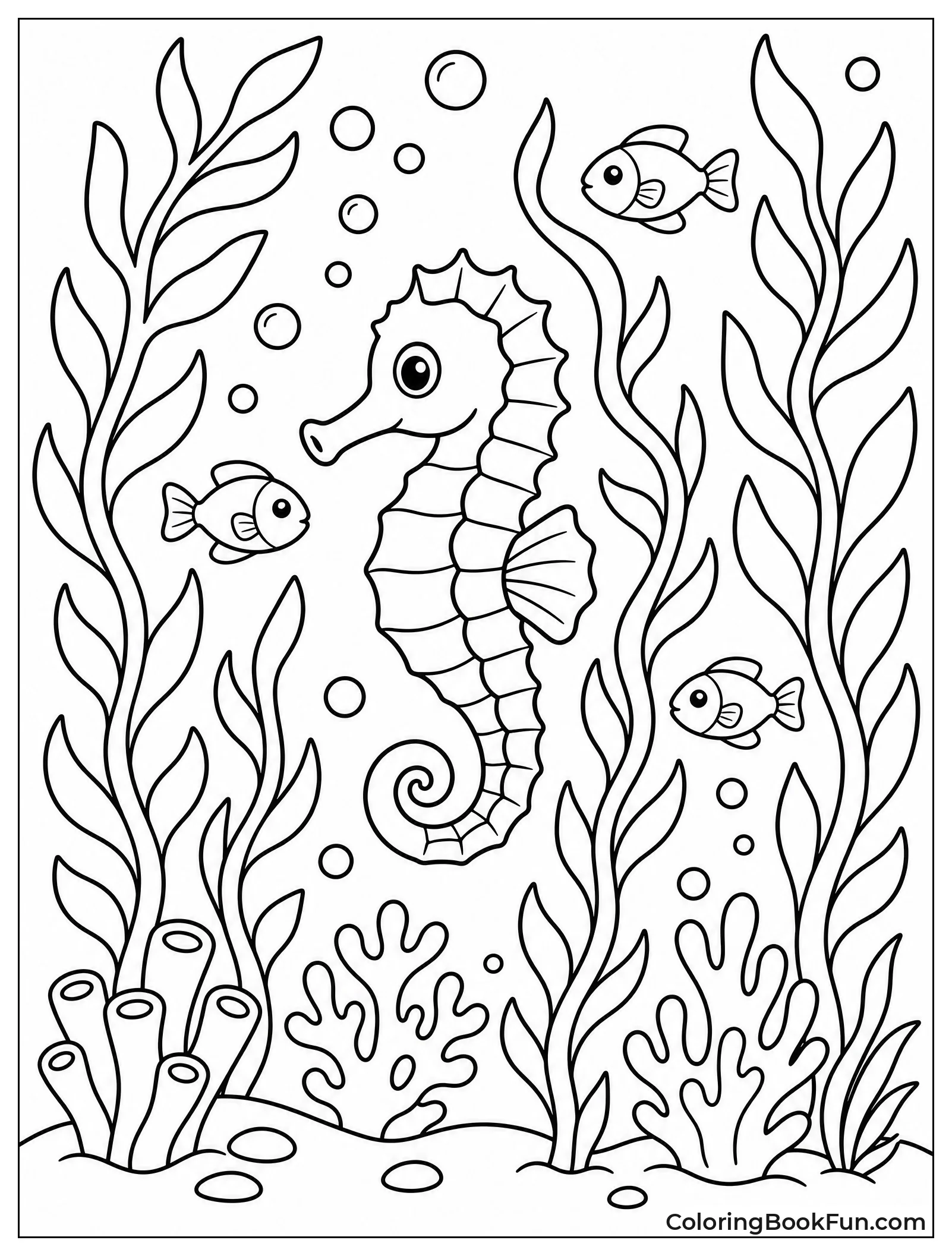 Seahorse Drifting Through Tall Kelp