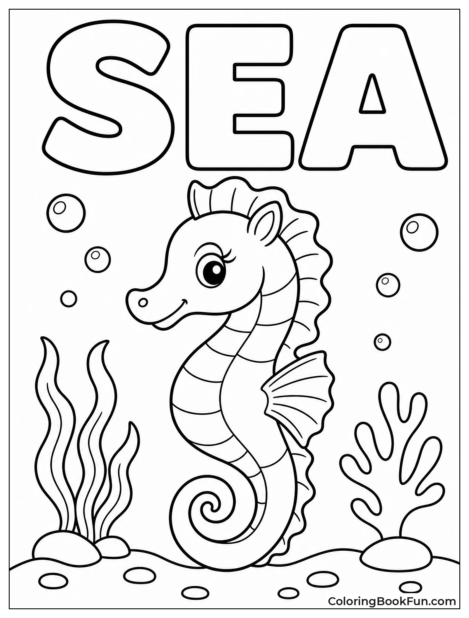 Seahorse Posing Beside Sea Letters