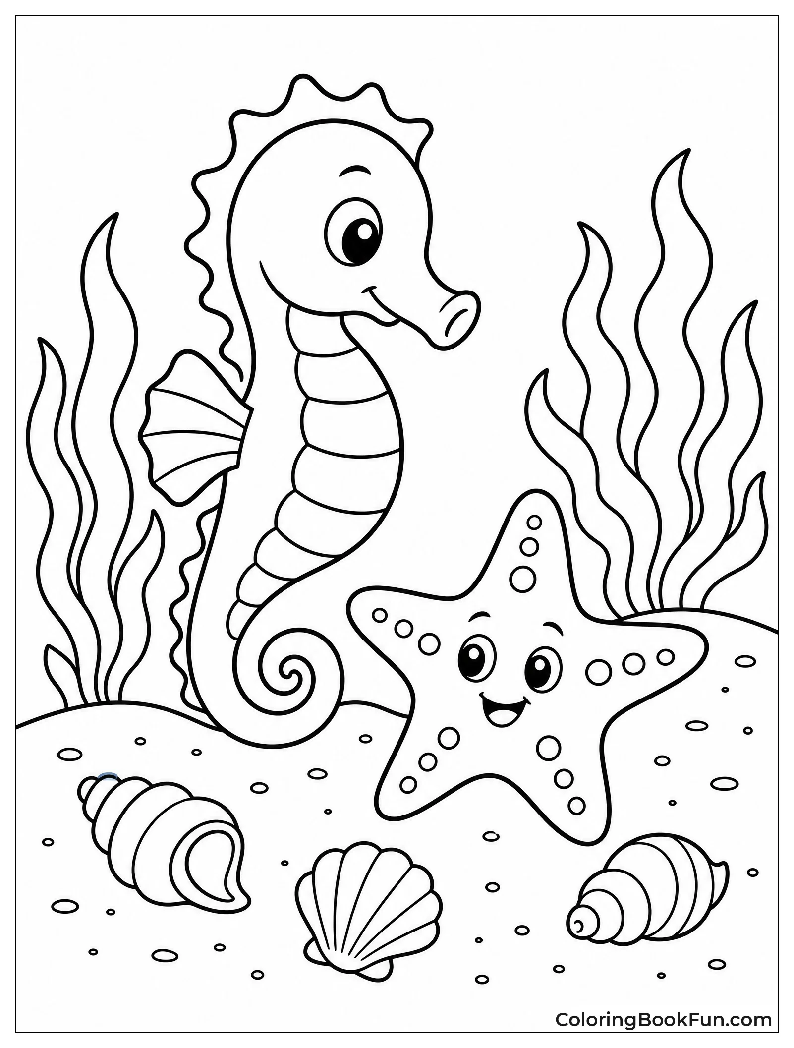 Seahorse Near Smiling Starfish Friend