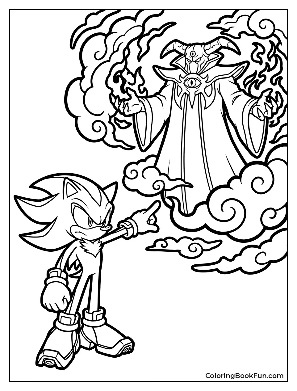 Shadow Confronts Black Doom in Clouds