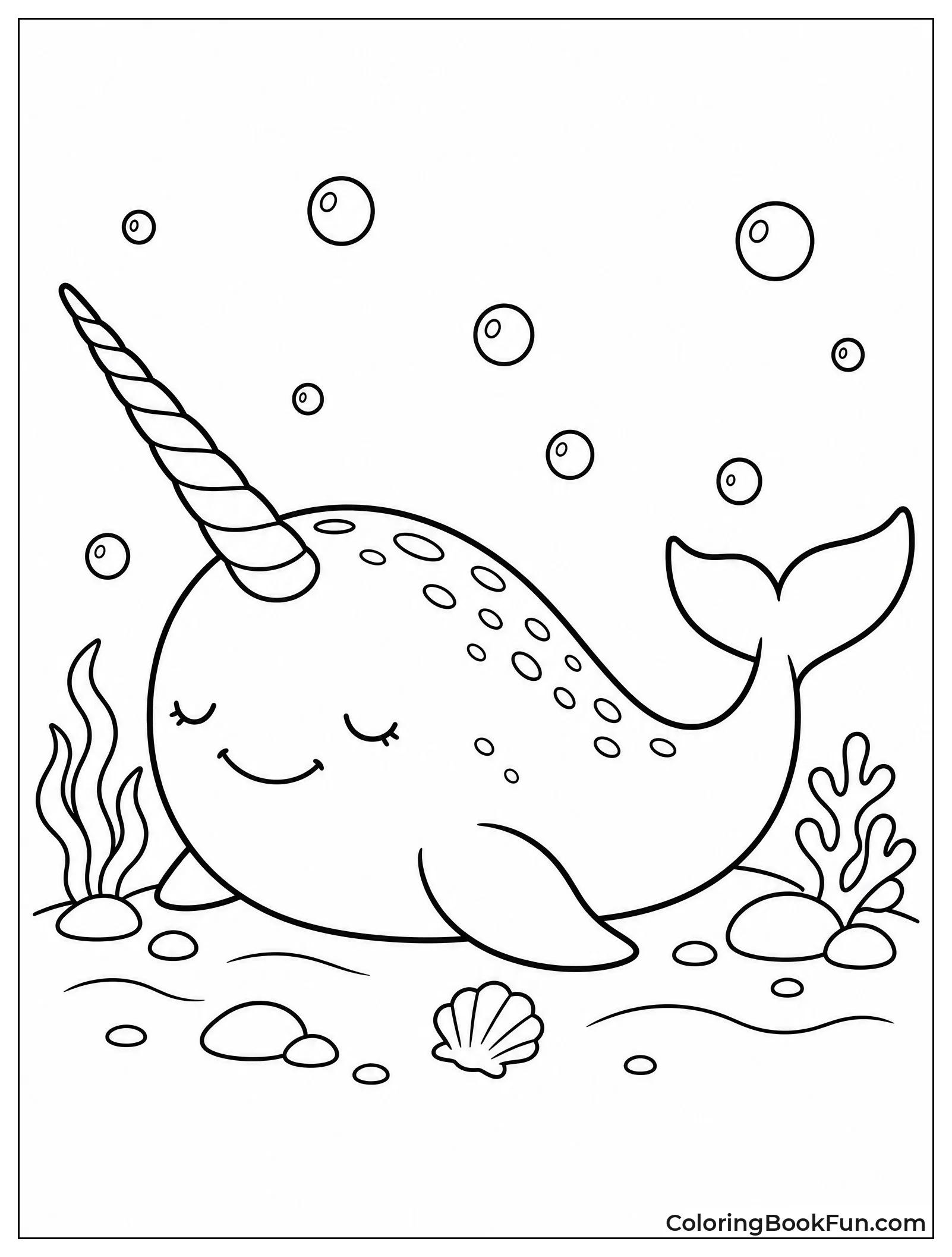 Peaceful Narwhal Resting on Ocean Floor