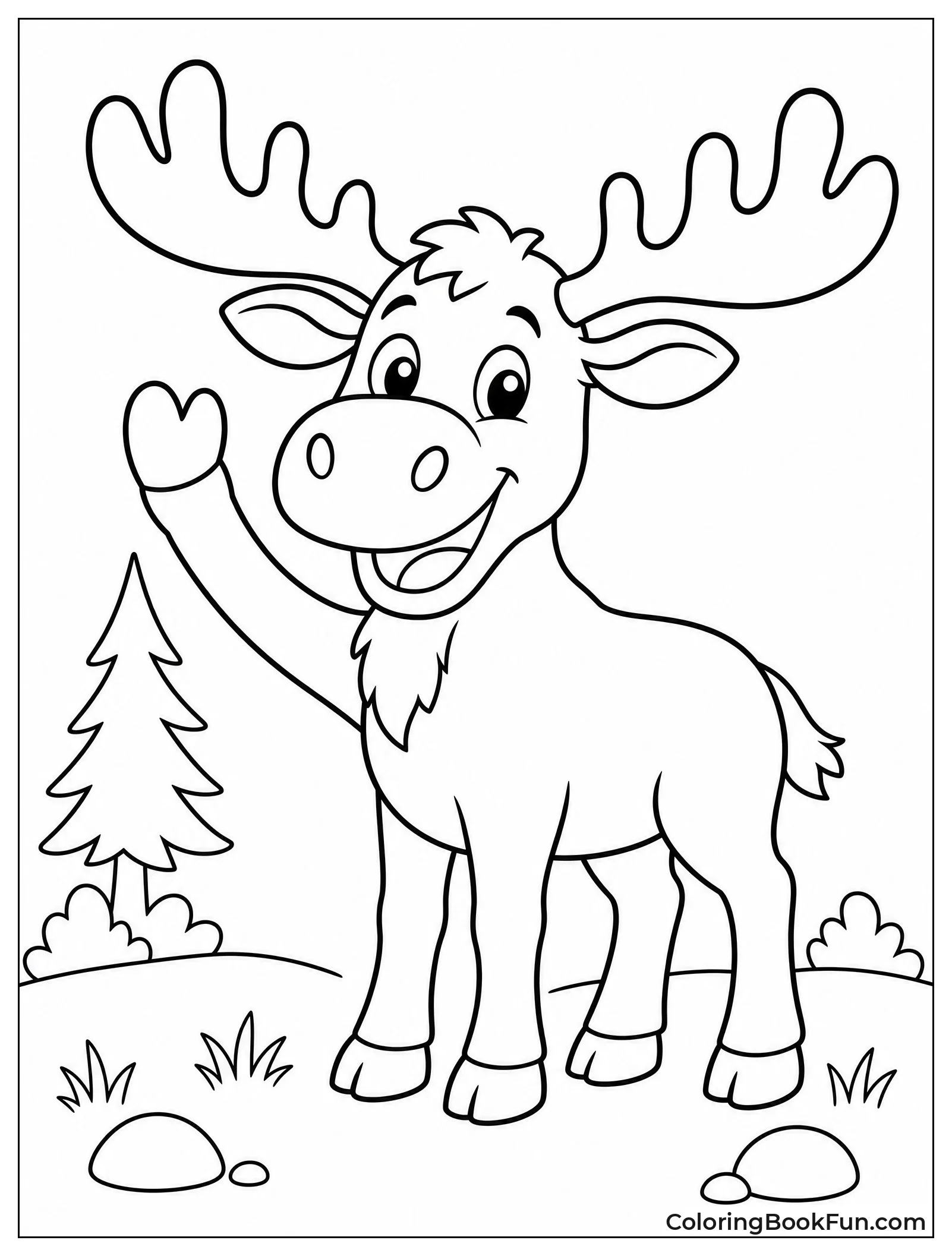 Smiling Cartoon Moose Waving Hello