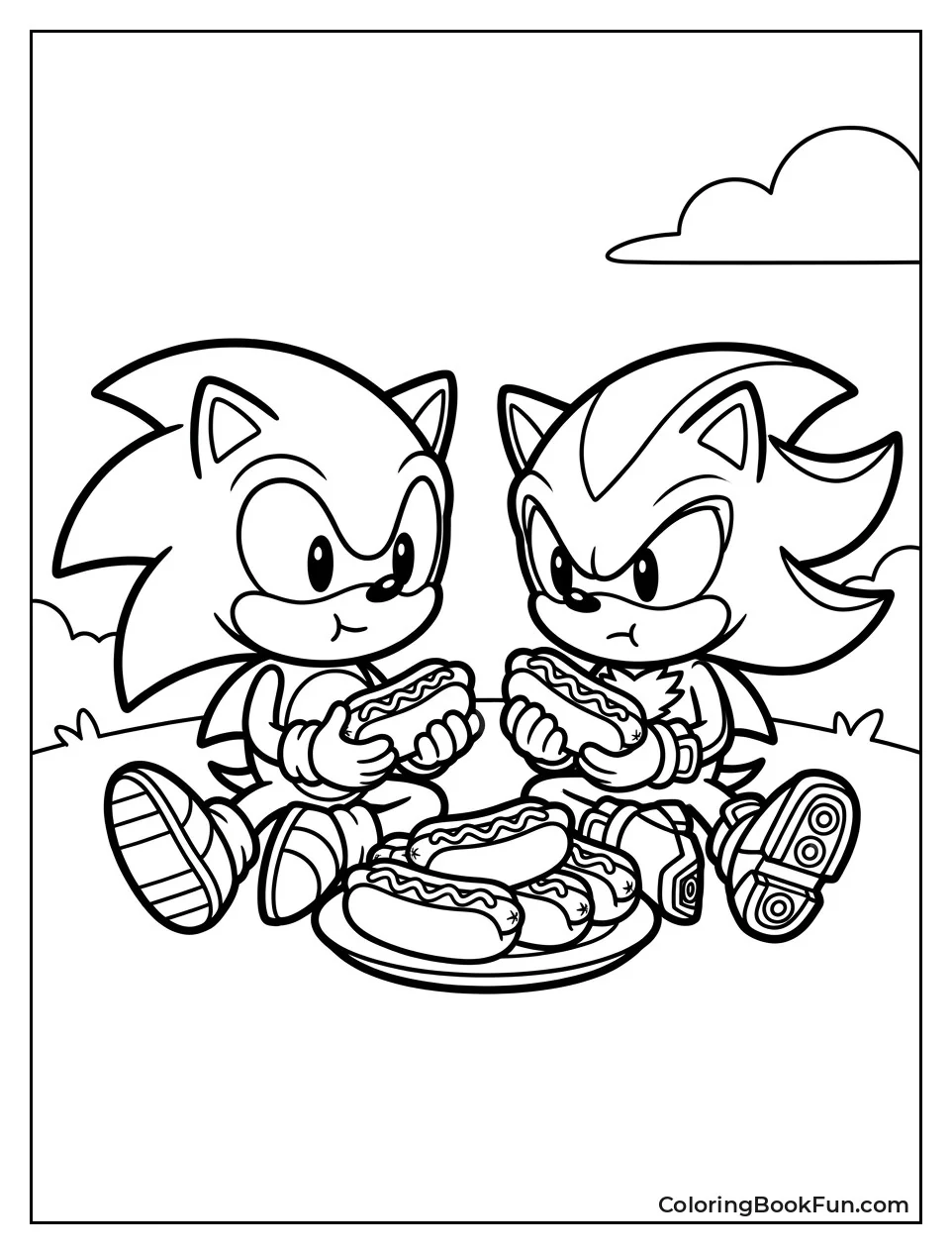 Cute Sonic and Shadow Sharing Snacks