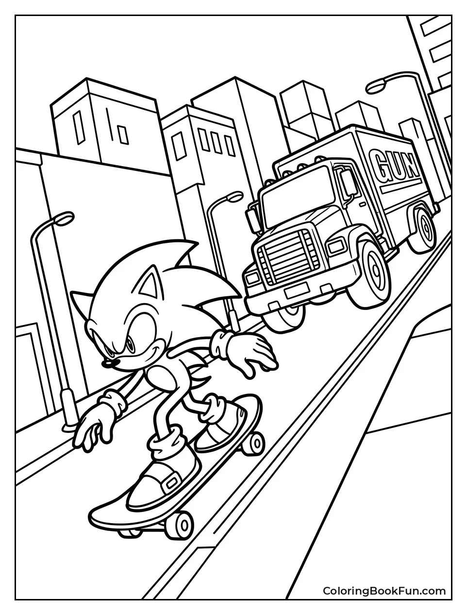 Sonic Boarding Down a Steep Street