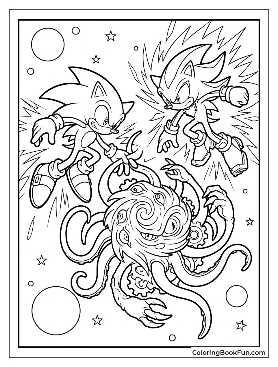 Super Sonic and Shadow Fighting a Monster