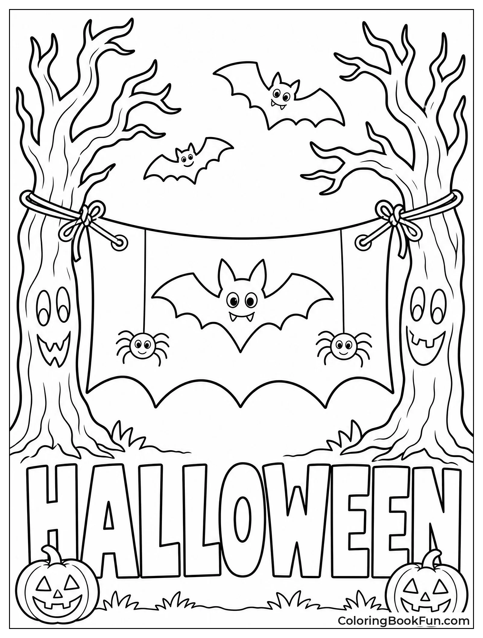 Halloween Banner Between Spooky Trees