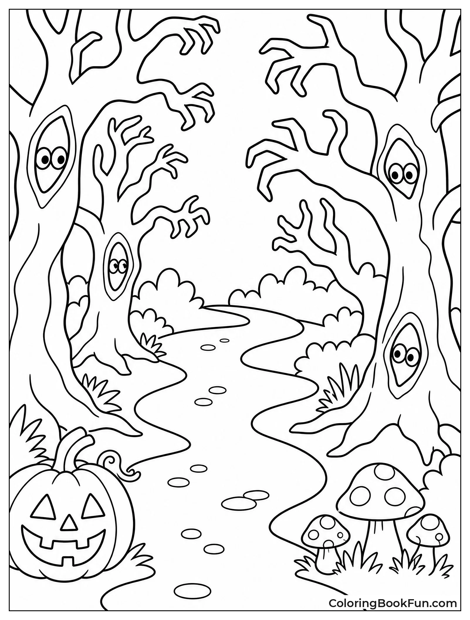 Spooky Path Through Forest with Eyes