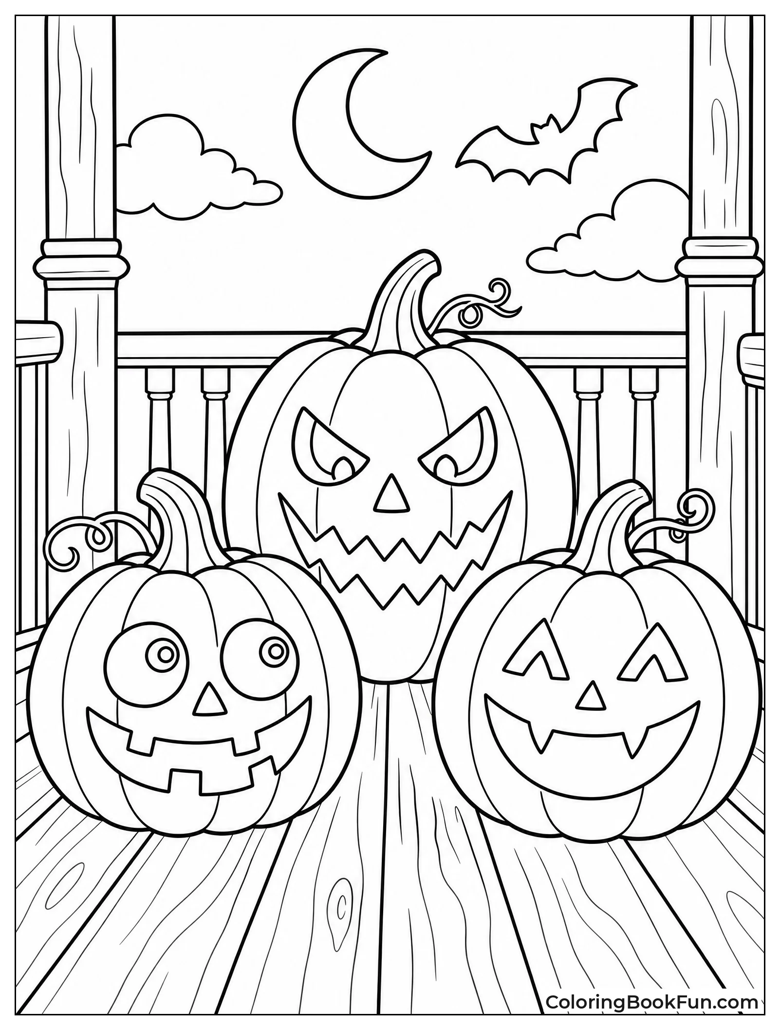 Grinning Jack O Lanterns on Porch