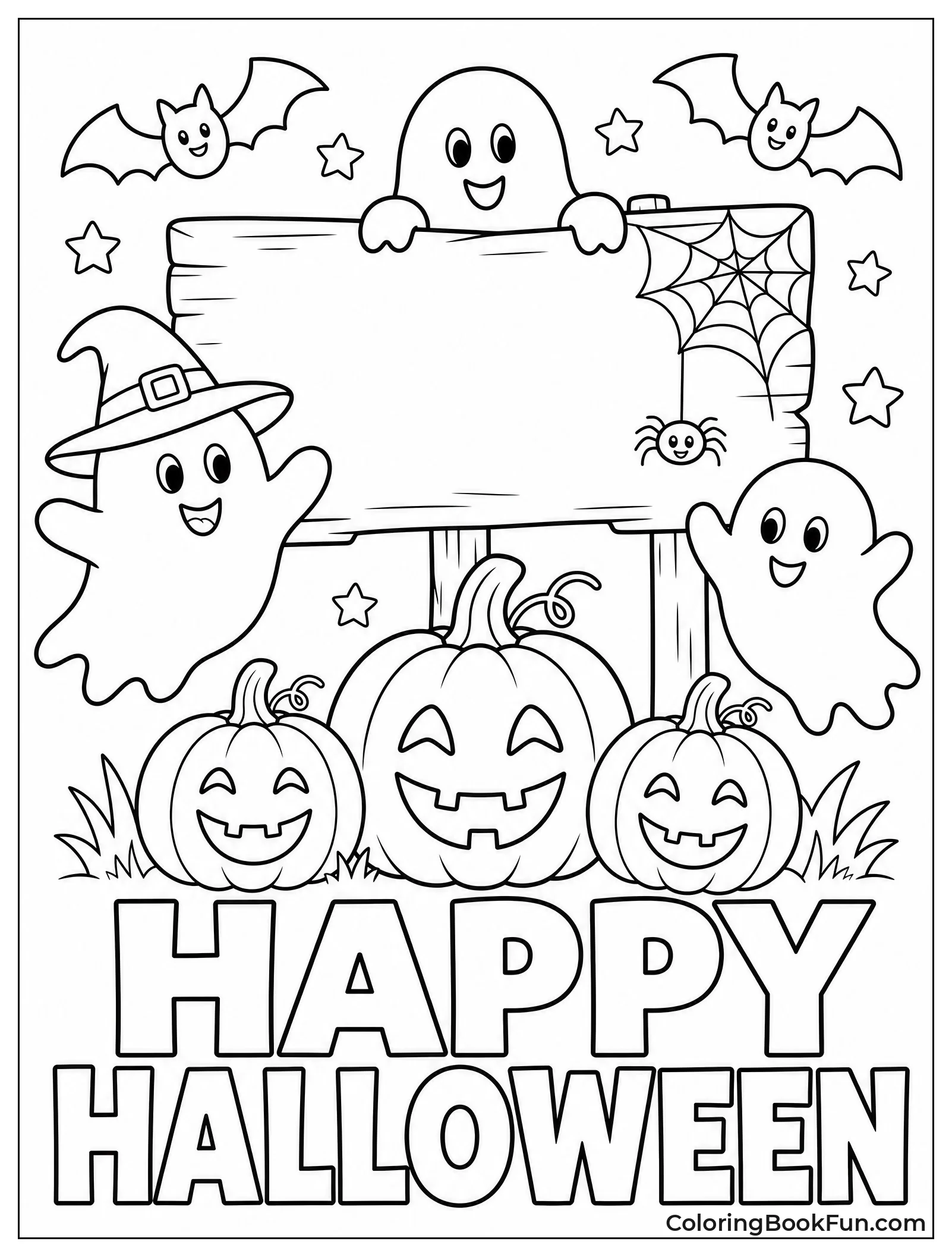 Happy Halloween Sign with Pumpkins