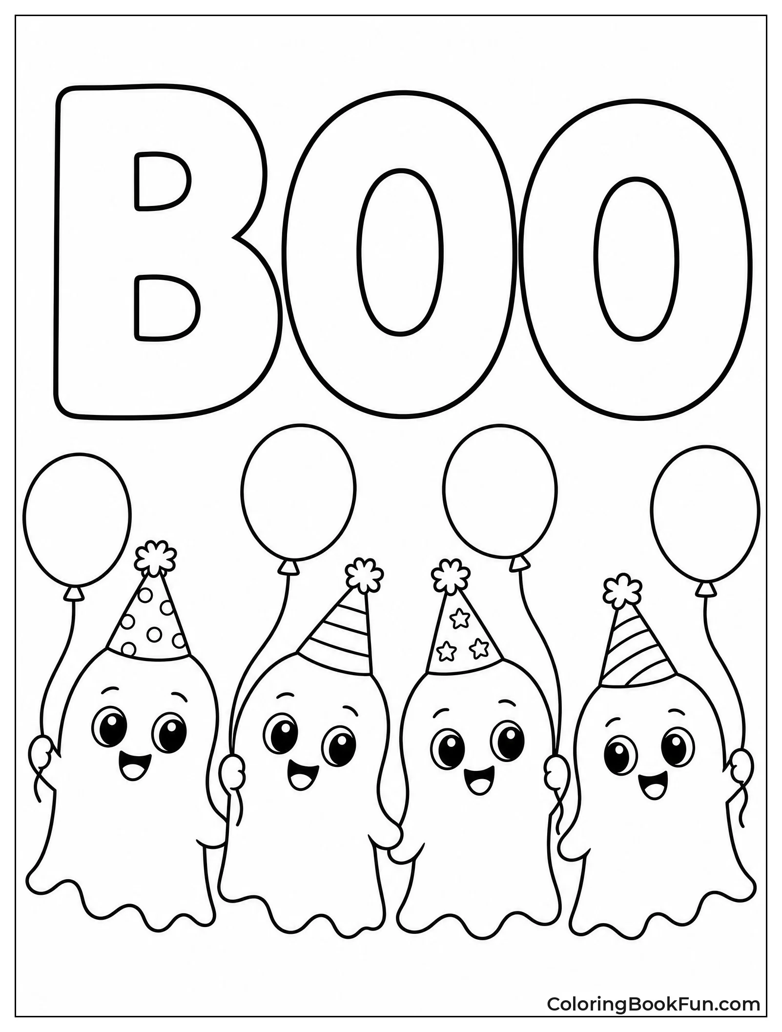 Ghosts Parading with Balloons and Hats