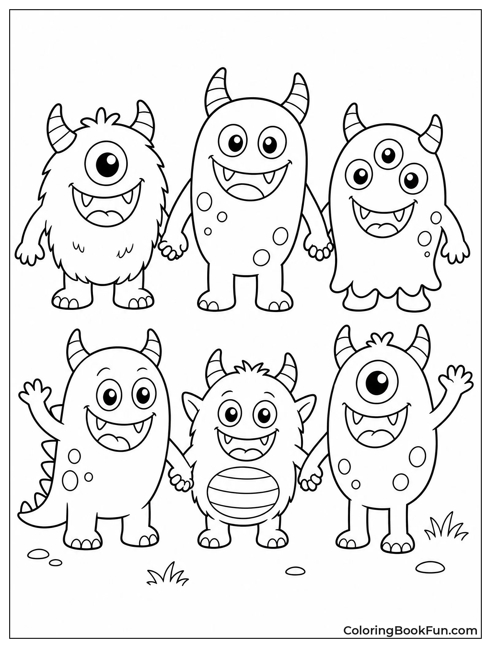 Cute Monsters Holding Hands Together