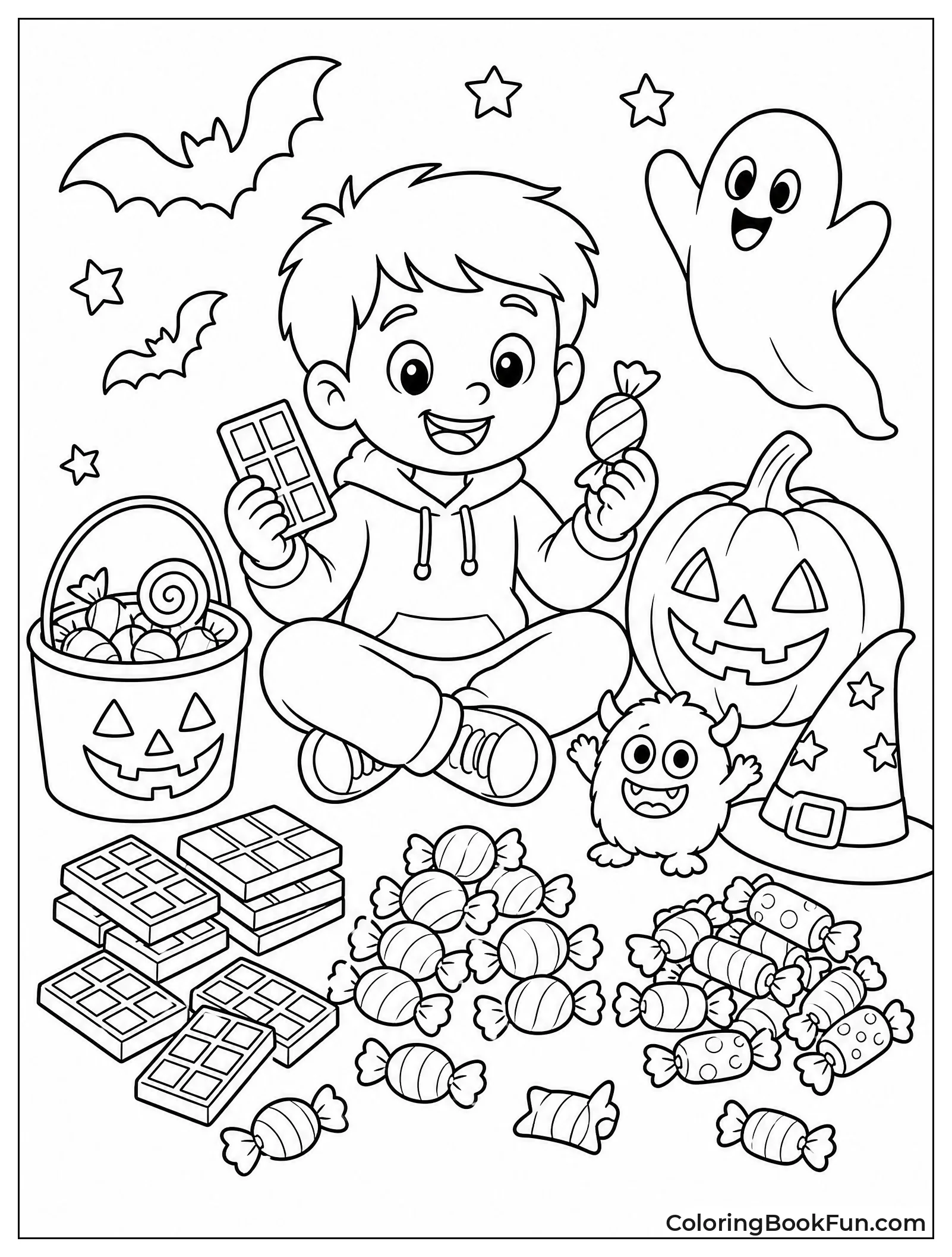 Child Sorting Halloween Candy on Floor