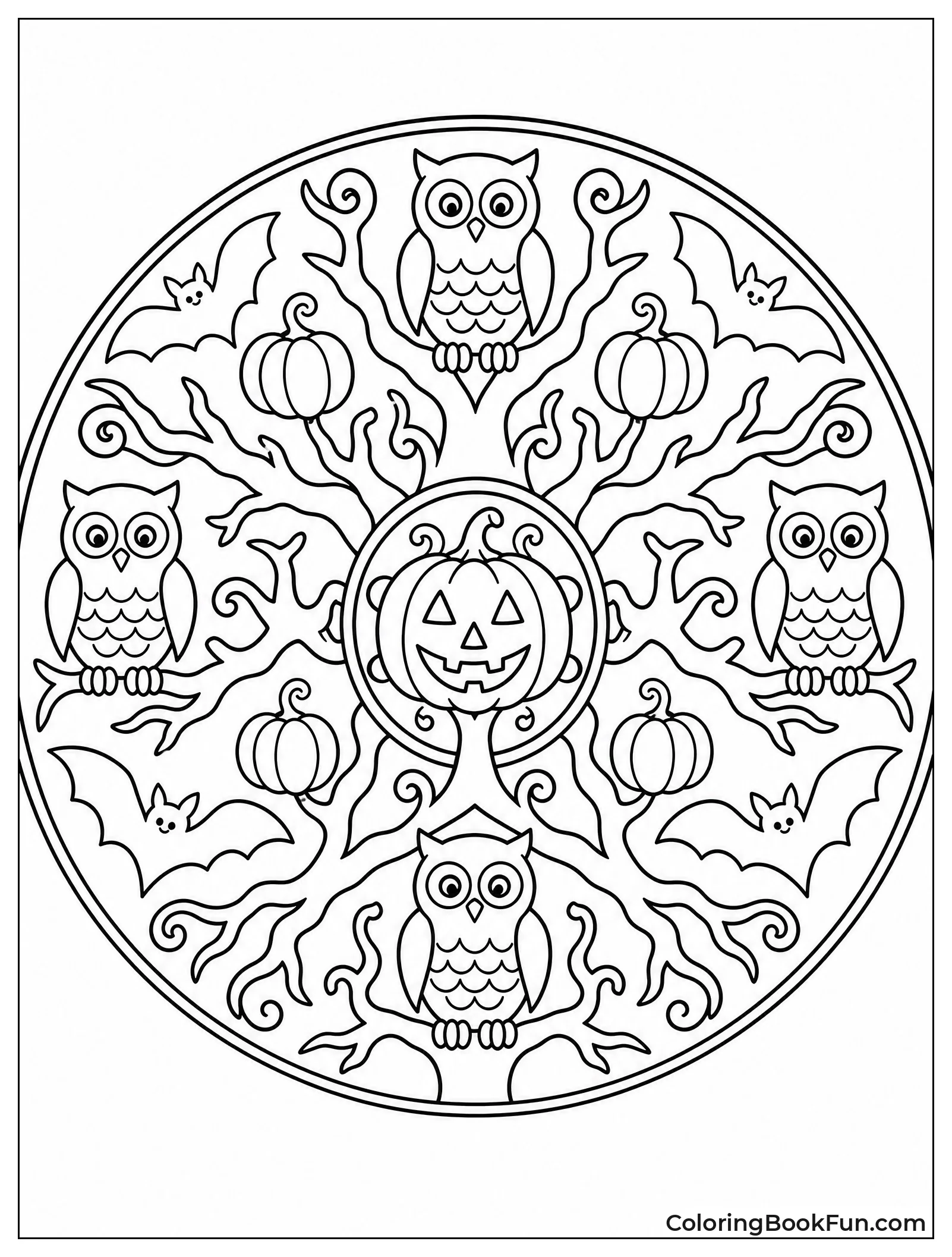 Spooky Tree Mandala with Owls