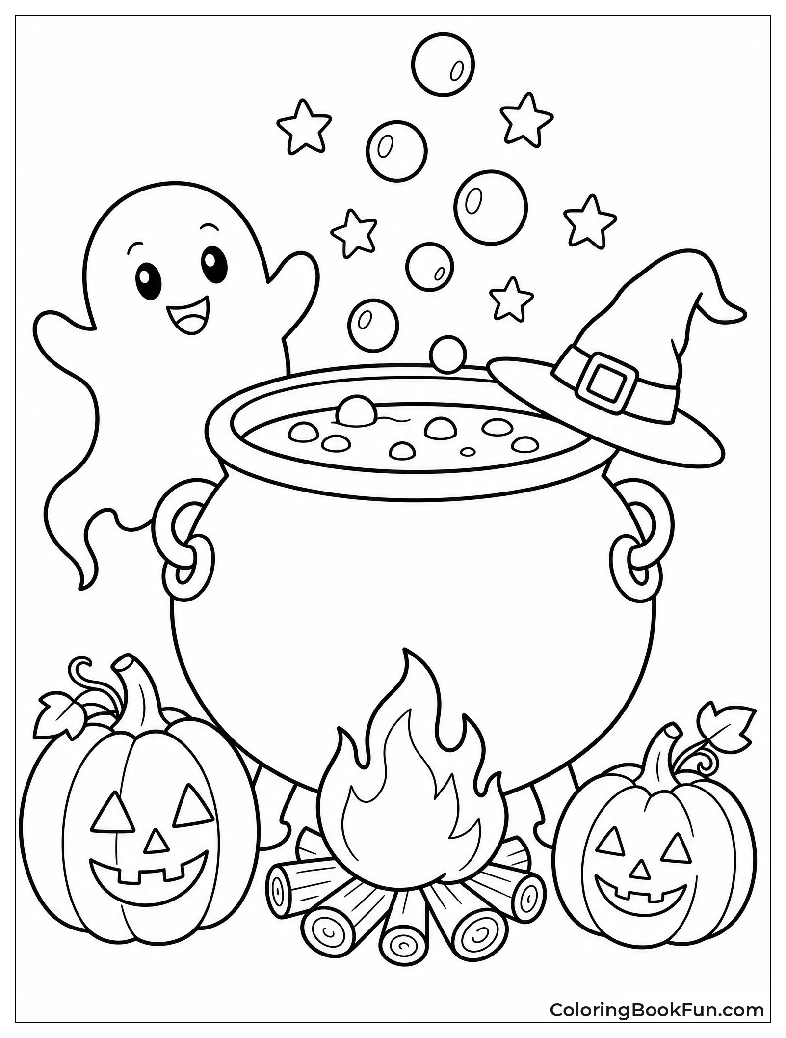 Witch Cauldron Bubbling over Fire
