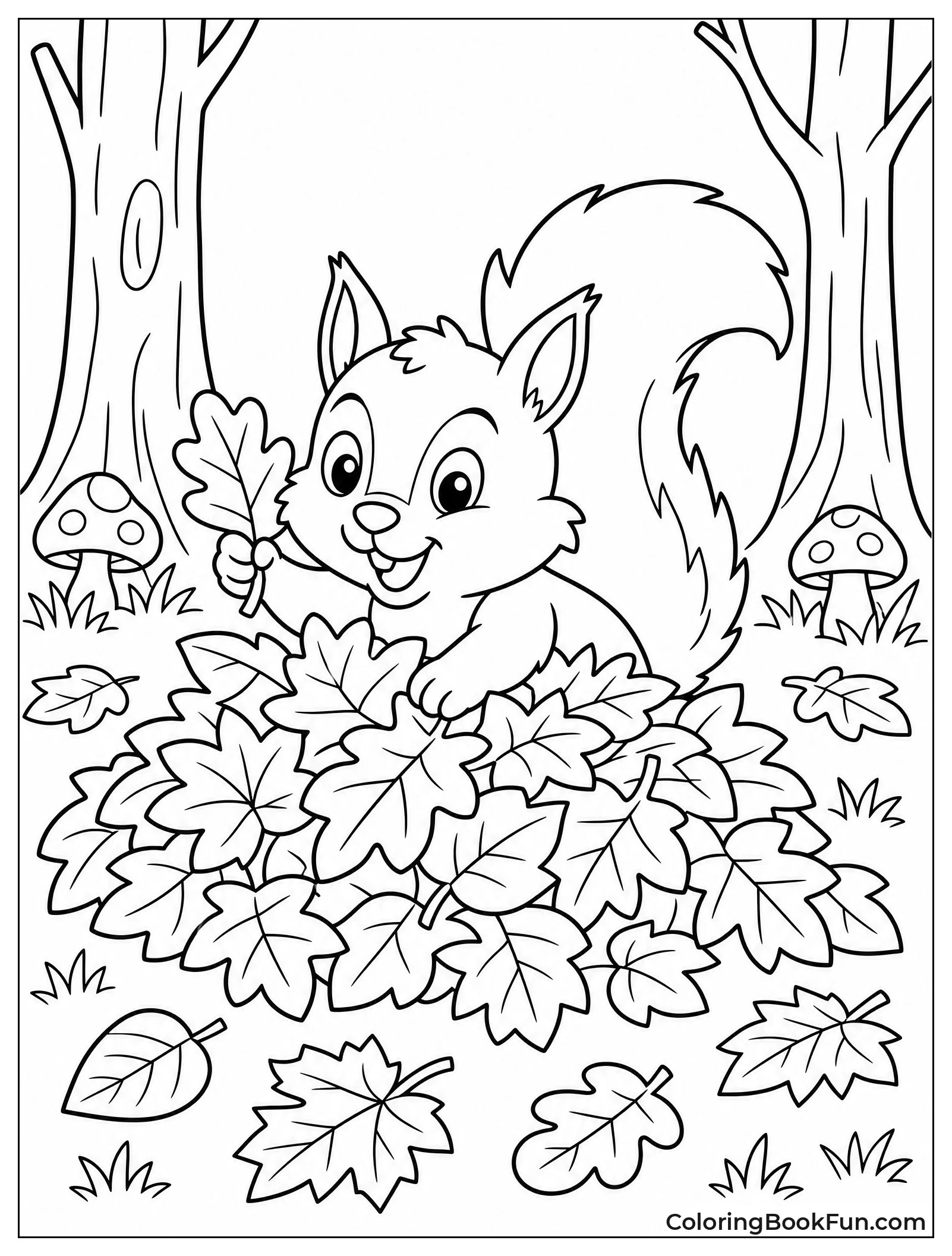 Squirrel Plays in Leaf Pile