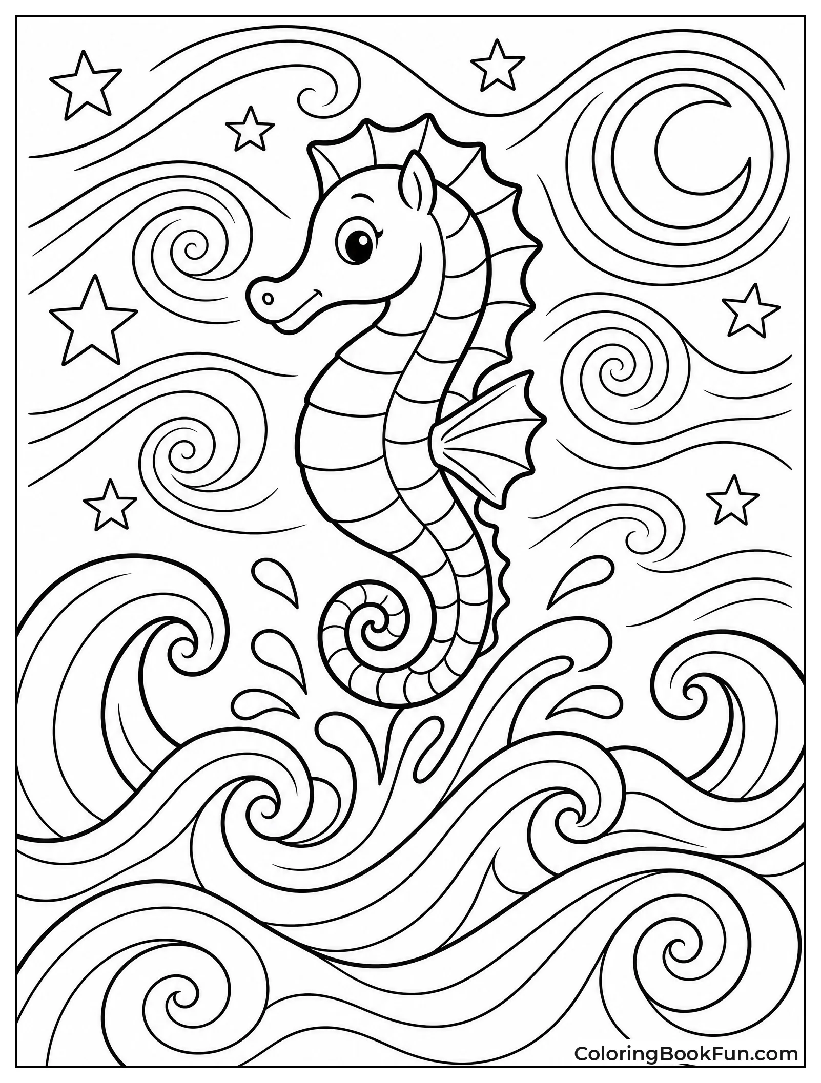 Seahorse Leaping Through Starry Waves